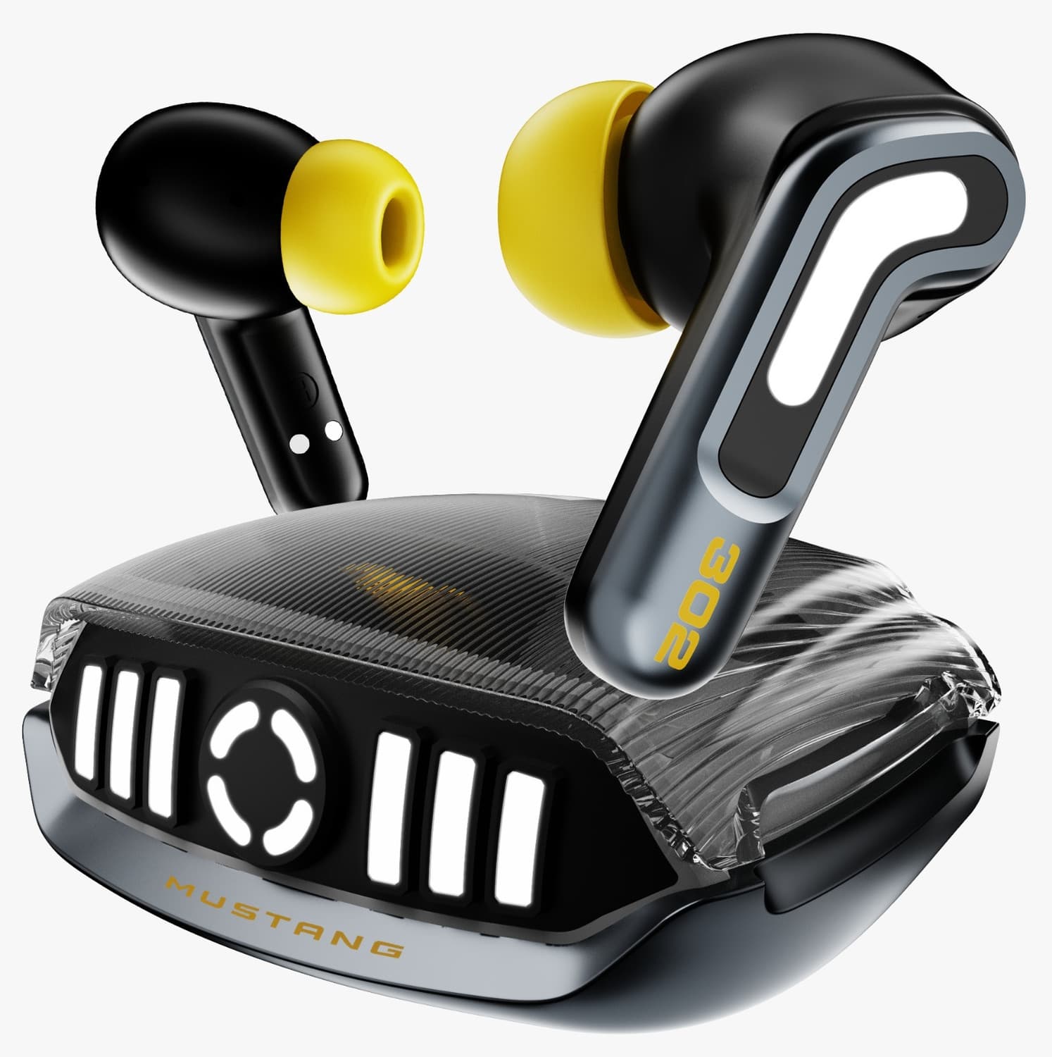 Mustang Nitro with ANC, 72H Playtime, Quad Mic ENC, Dual Pairing, 13mm Drivers Bluetooth Headset (Black GT, True Wireless)