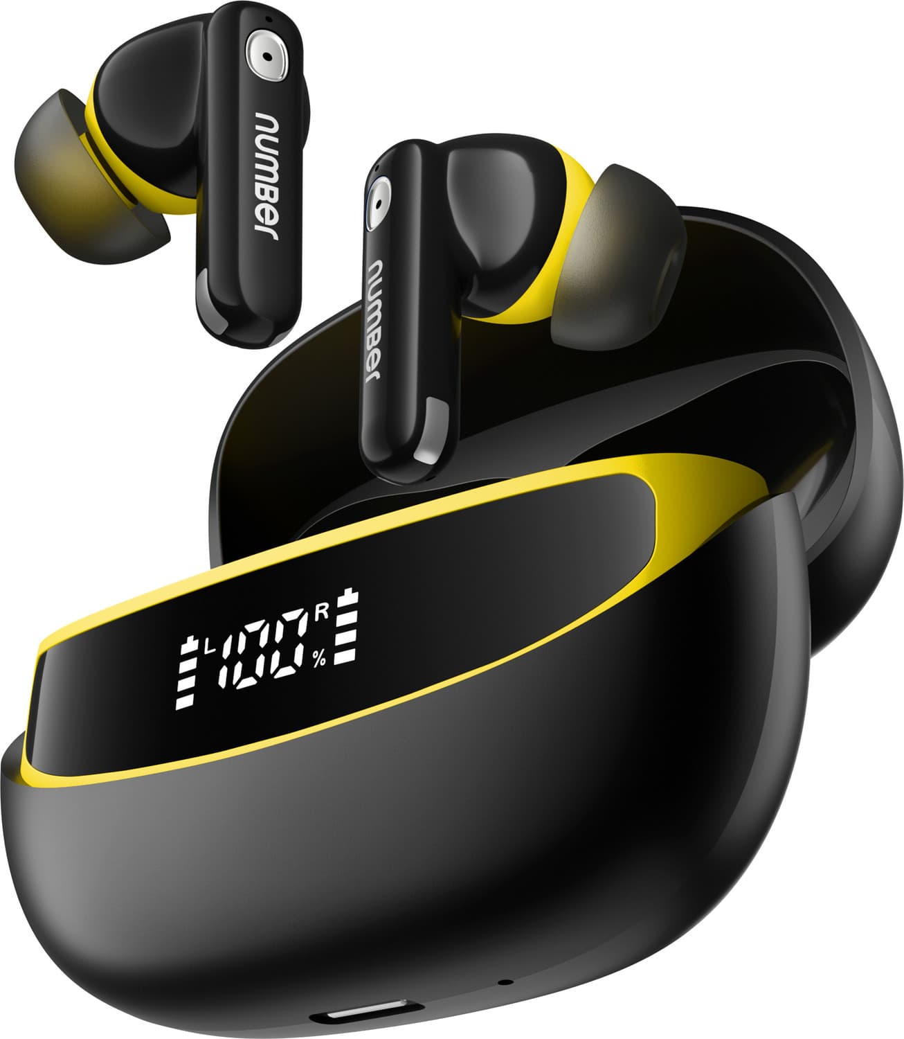 Number Navo Buds Z1 w/ Digital Display, 72H Playtime, 4Mic ENC, Dual Pairing, Hi-Bass Bluetooth