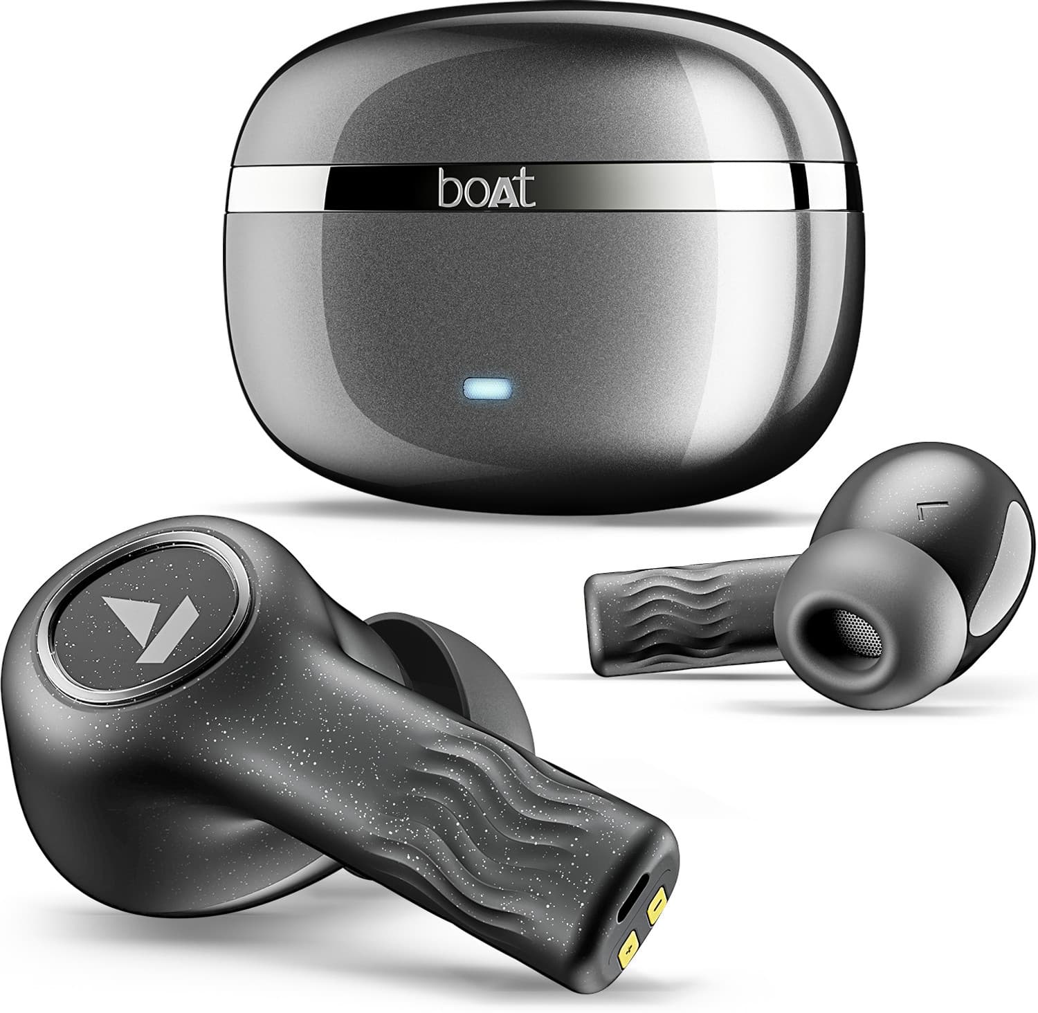 Nirvana Ion ANC,32dB Active Noise Cancellation,120H Battery,Dual EQ Modes,IPX4 Bluetooth Headset (Crystal Black, True Wireless)