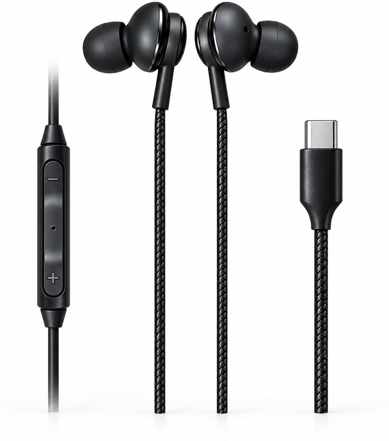 Type C Earphones with Mic, 10mm Dynamic Drivers, 3 Button Control, AI Assistants Wired Headset (Black, In the Ear)