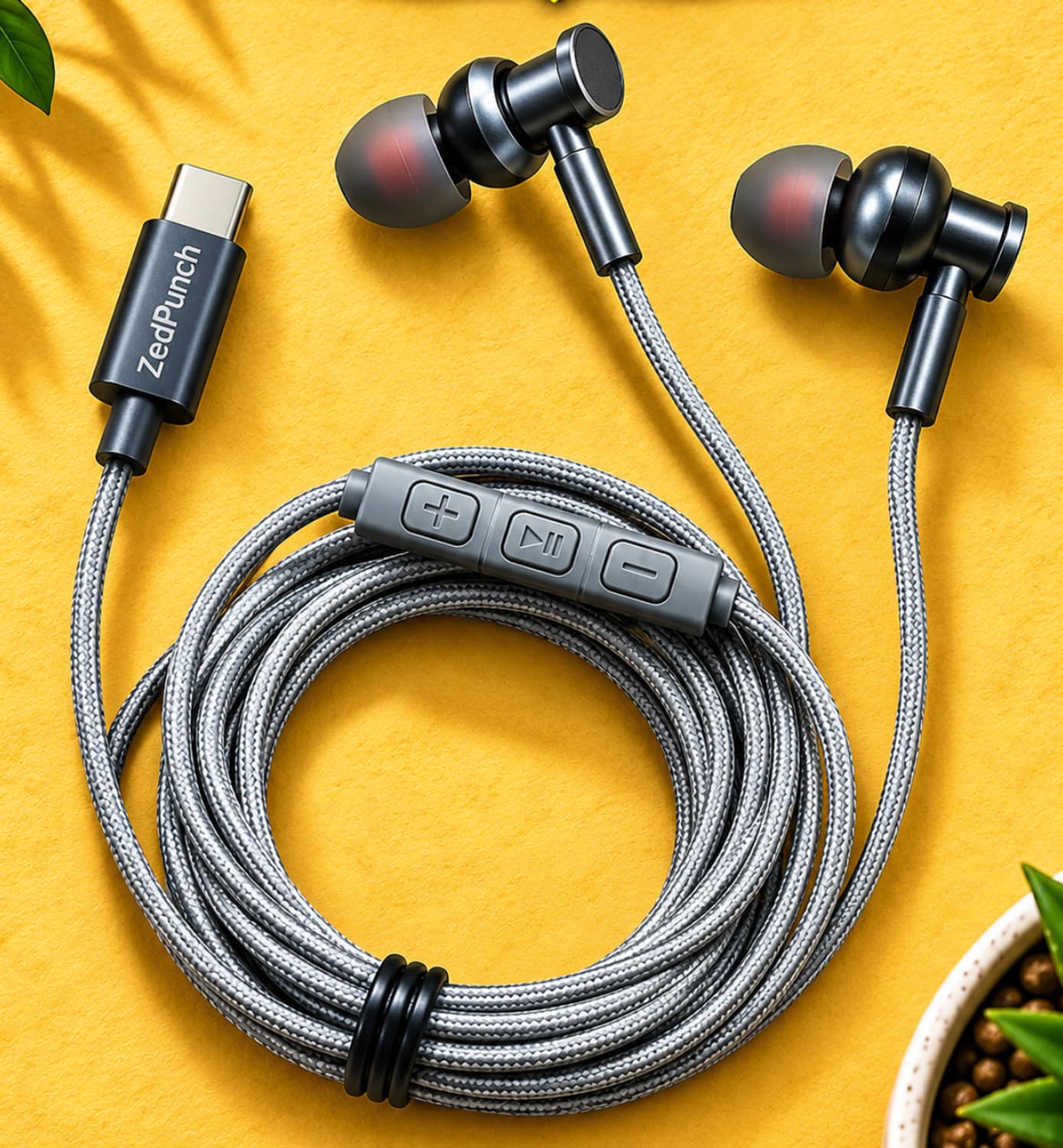 zedpunch type c wired earphone mic 3 button control magnetic usb c device gaming