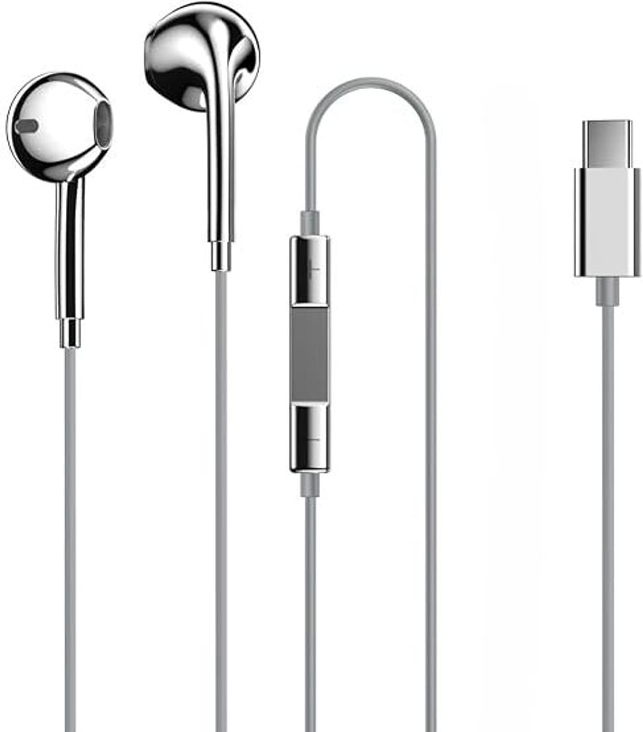 Type c Silver Chrome Wired Earphones Wired Headset (Silver, In the Ear)