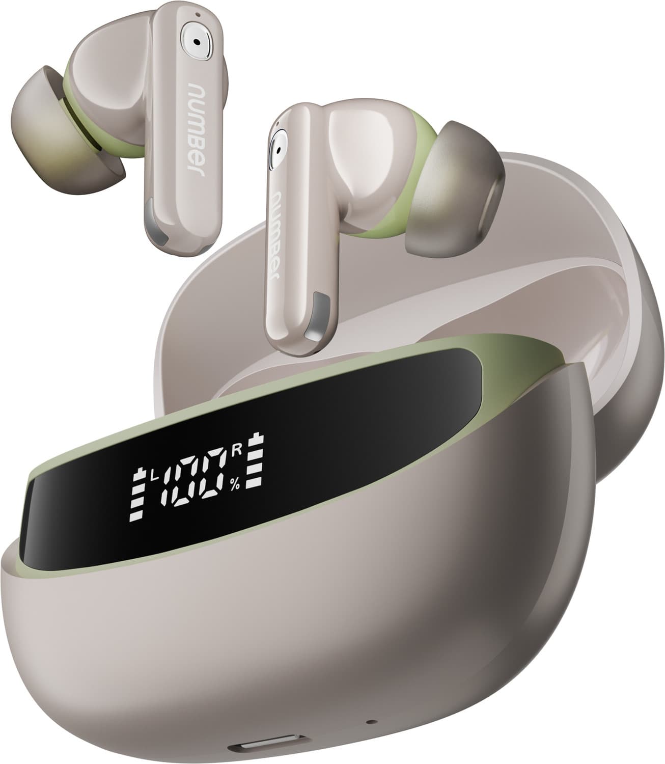 Number Navo Buds Z1 w/ Digital Display, 72H Playtime, 4Mic ENC, Dual Pairing, Hi-Bass Bluetooth