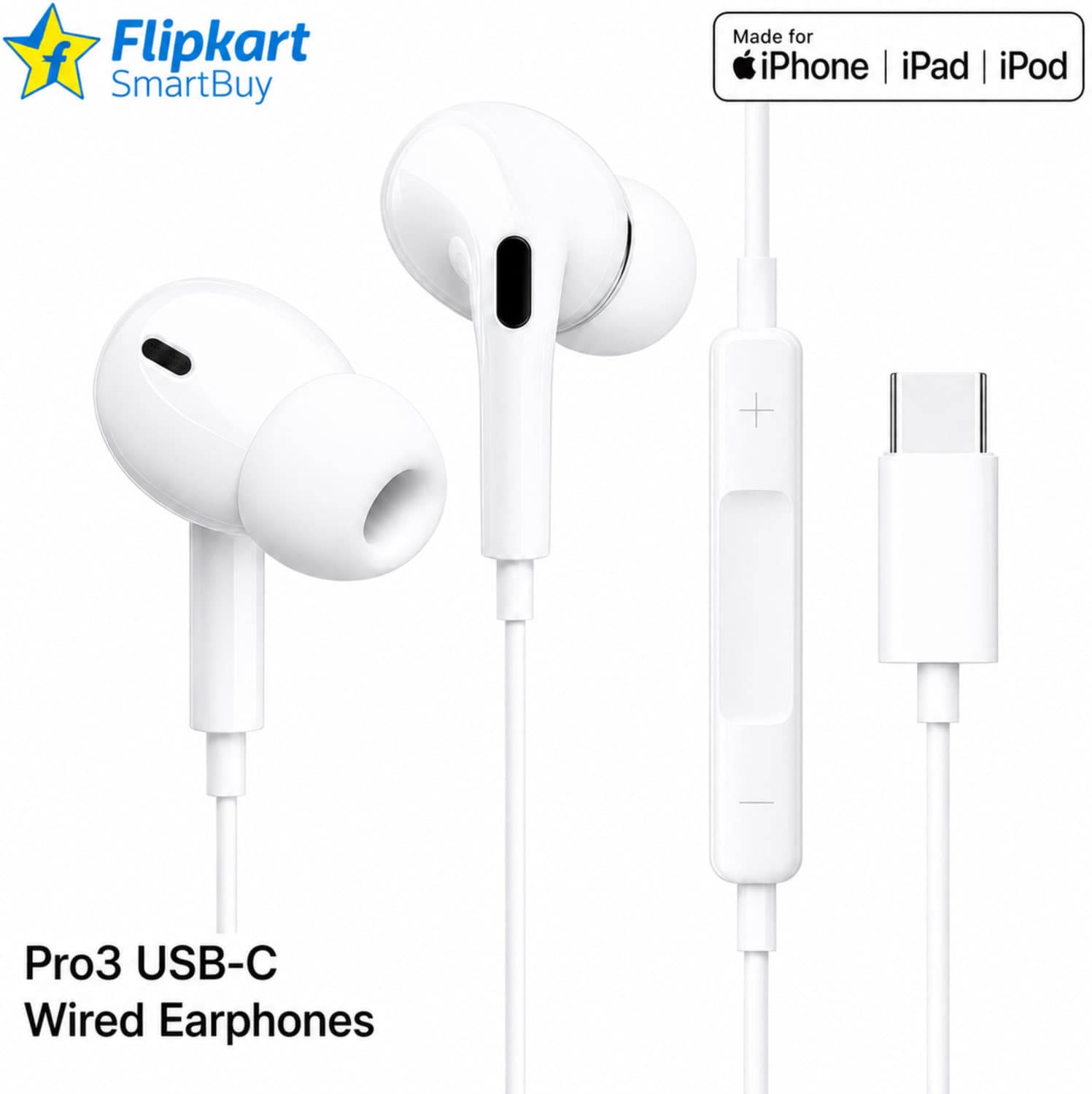 Type C Earphone Wired for Apple i-Phone 17/16/15 | Earphone for Apple earbuds Wired Headset (White, In the Ear)