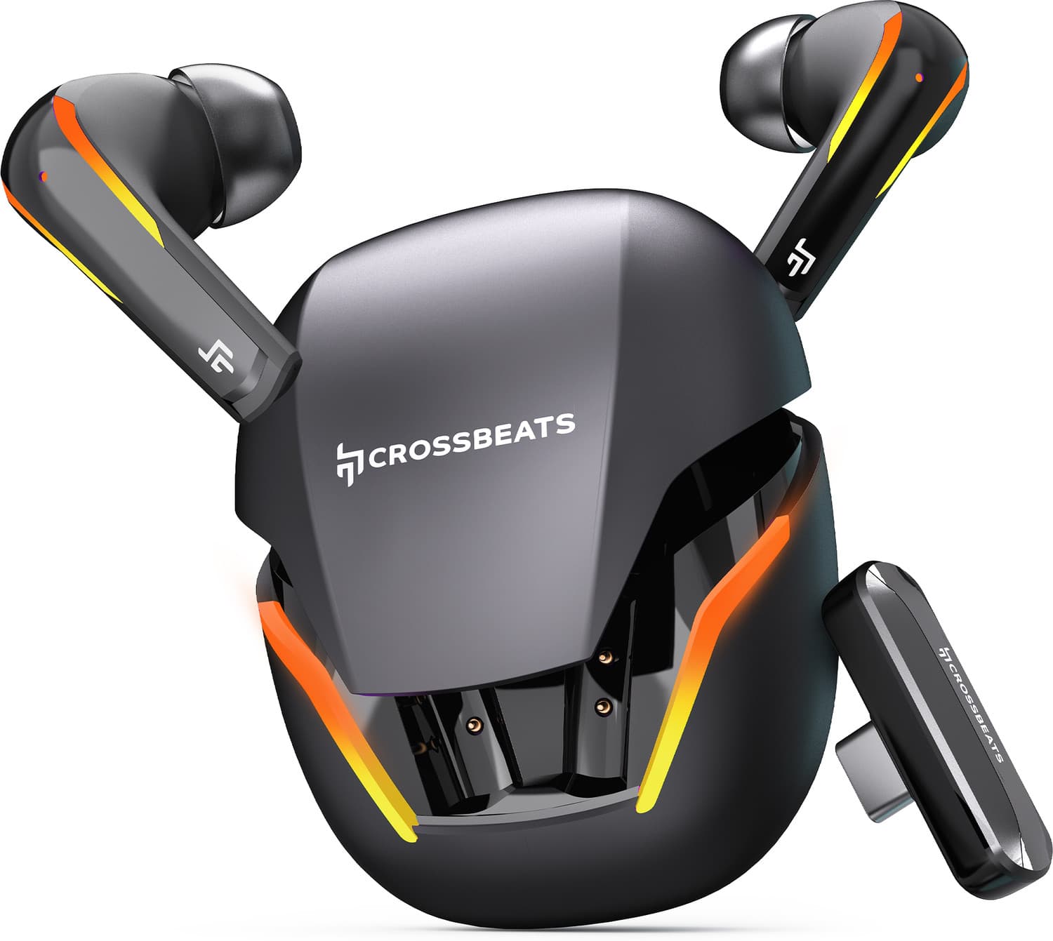 CrossBeats Hawk Gaming TWS|Type-C Dongle|BT v5.4|10ms Latency|RGB Lights|6 AI ENC Mics Bluetooth