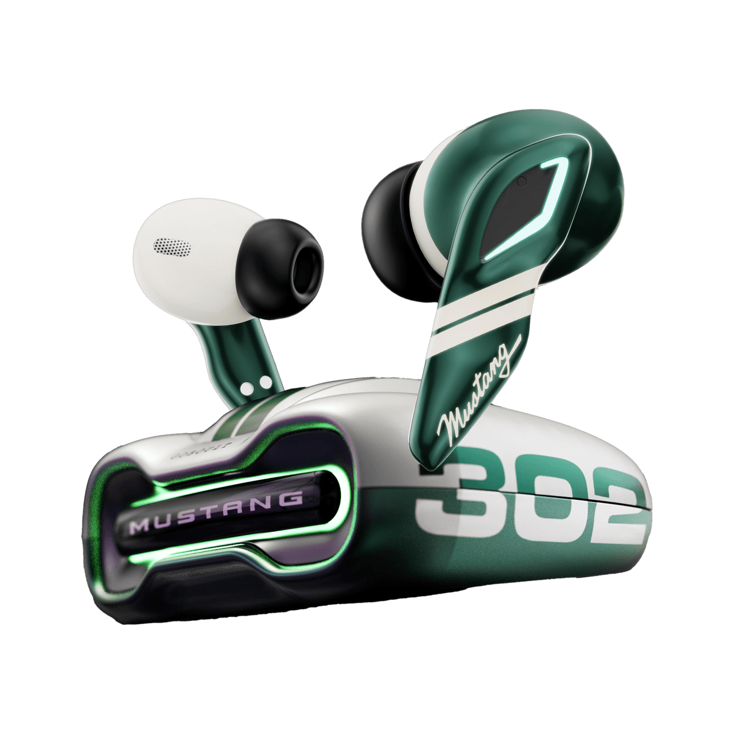 Mustang Torq 60Hrs Battery Life, App Support, 4 Mic ENC, Breathable LEDs, 5.4v Bluetooth Headset (Green, True Wireless)