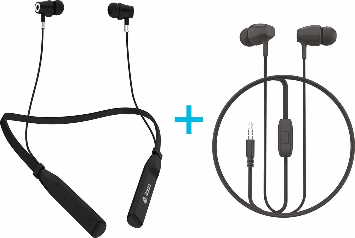 Aroma Combo 39 - NB119B Badshand 60H* Neckband + HF510 3.5mm Wired Earphone With Mic Bluetooth