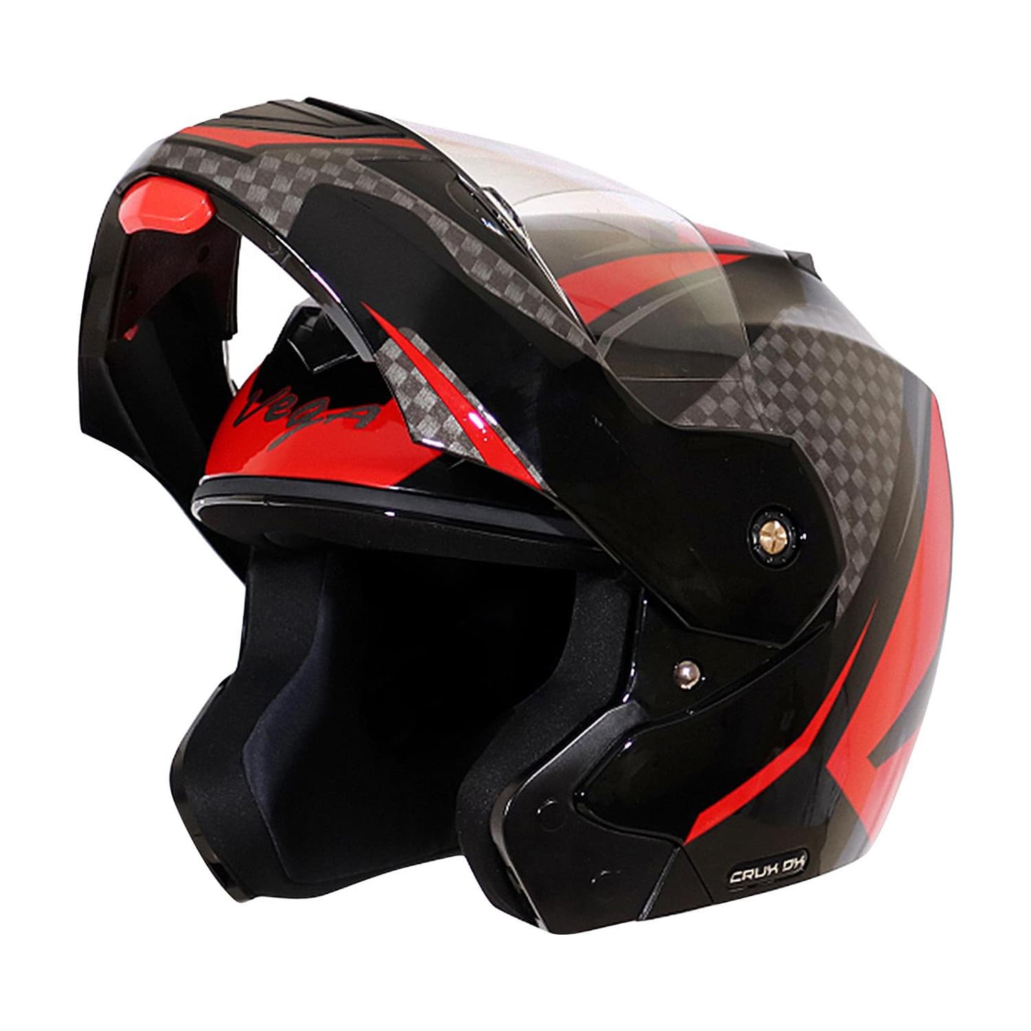 VEGA Crux DX Checks Motorbike Helmet (Black Red)