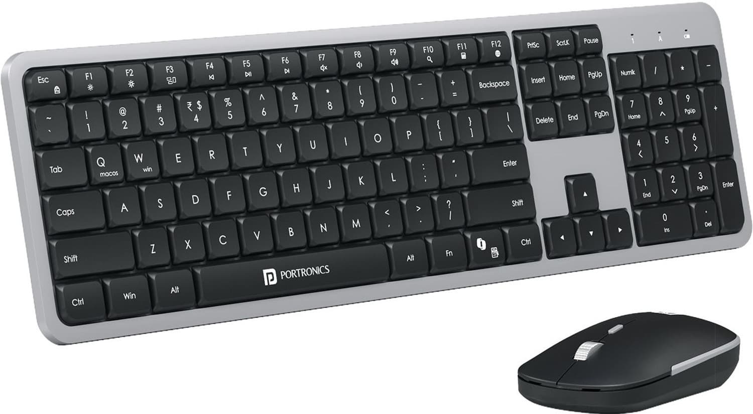Portronics Key4 Wireless Keyboard Mouse Combo Full Size Numpad 2.5GHz Receiver Wireless Standard Laptop Keyboard Compatible with Laptop (Grey)