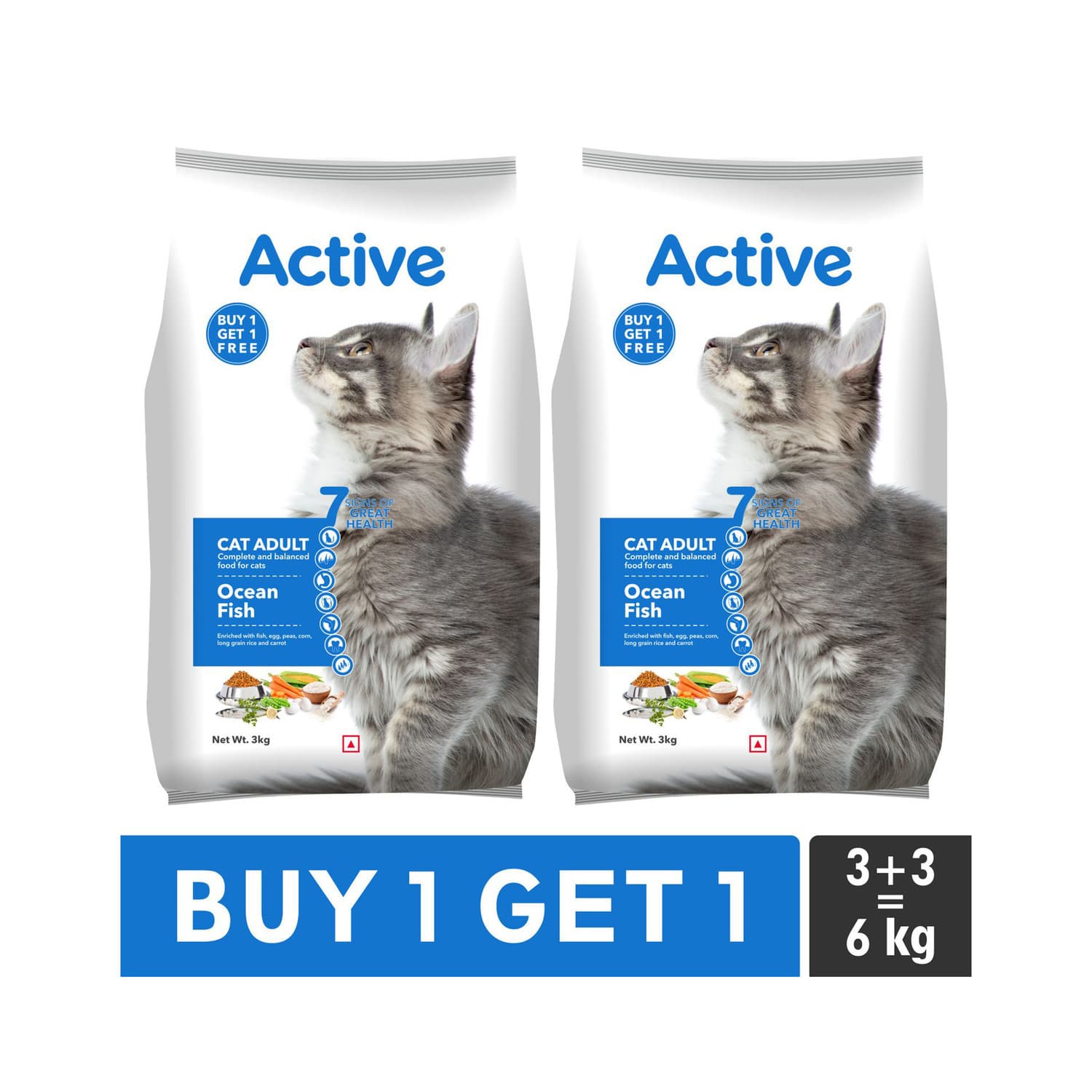 Active Ocean Fish 6 kg (2x3 kg) Dry Adult Cat Food
