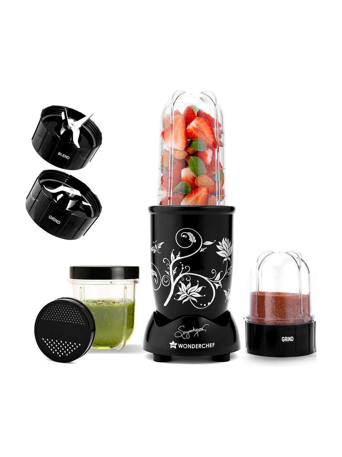 WONDERCHEF Nutri-Blend, 22000 RPM Mixer-Grinder, Blender, SS Blades, 2 Unbreakable Jars, 2 Years Warranty Nutri Blend 400 W Juicer Mixer Grinder (2 Jars, Black)