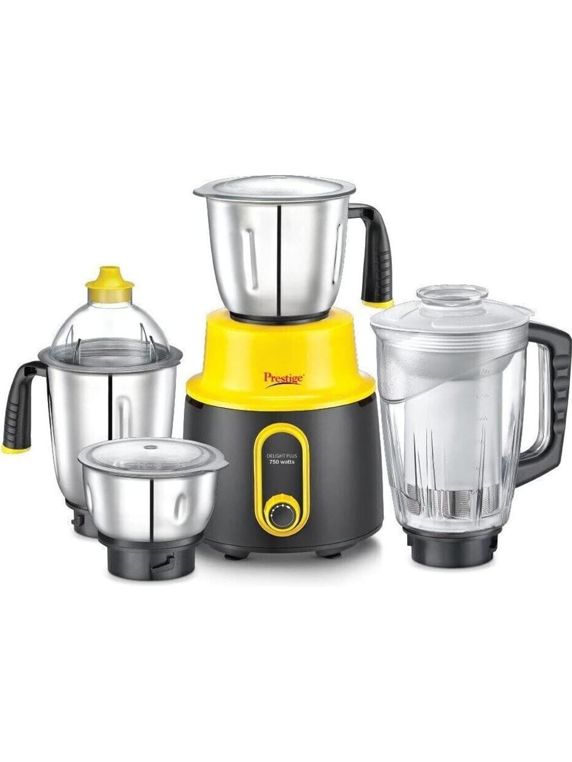 Prestige Delight Plus Mixer Grinder 750 W Mixer Grinder (4 Jars, Black and Yellow)