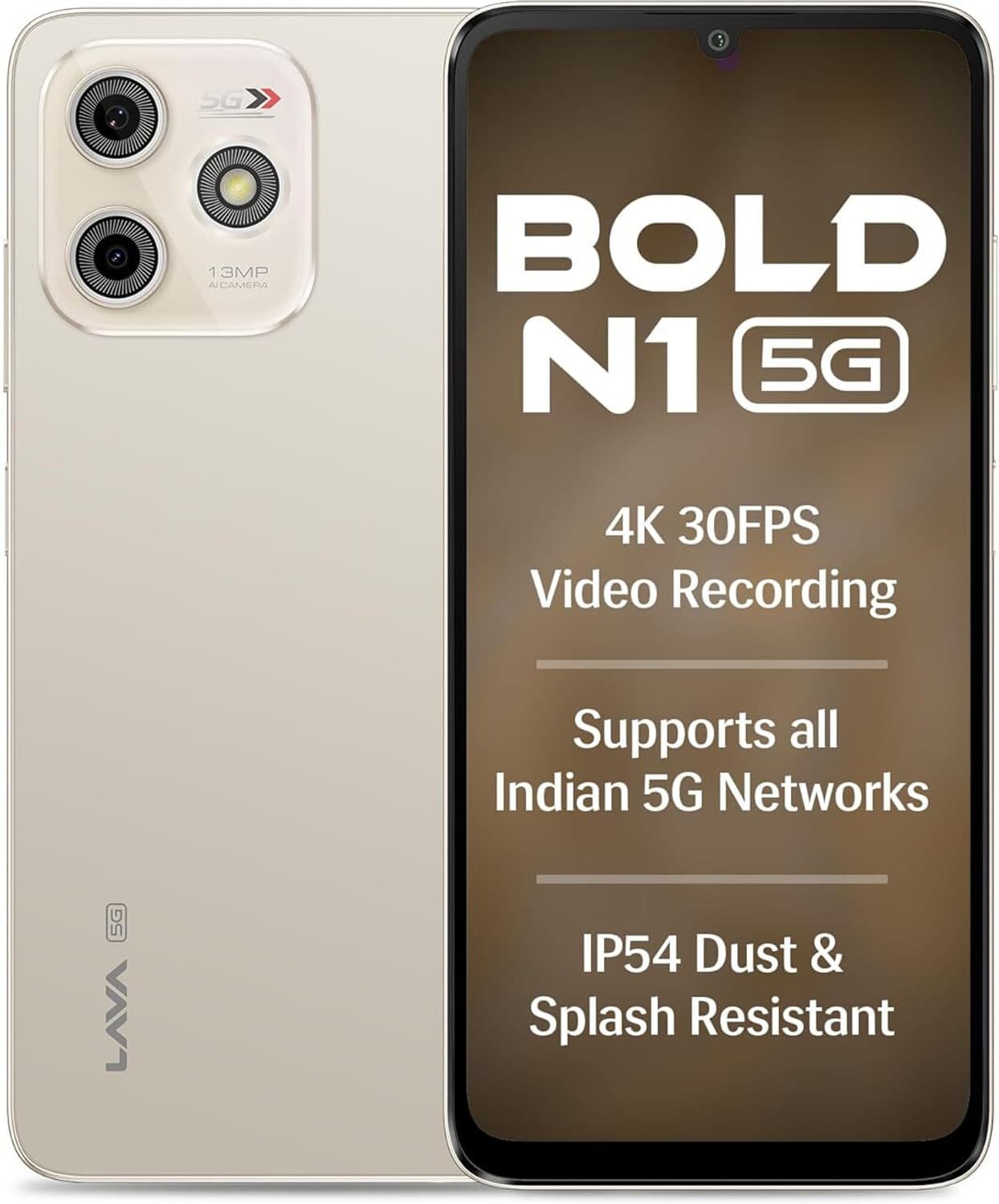 LAVA Bold N1 5G (Champagne Gold, 128 GB)
