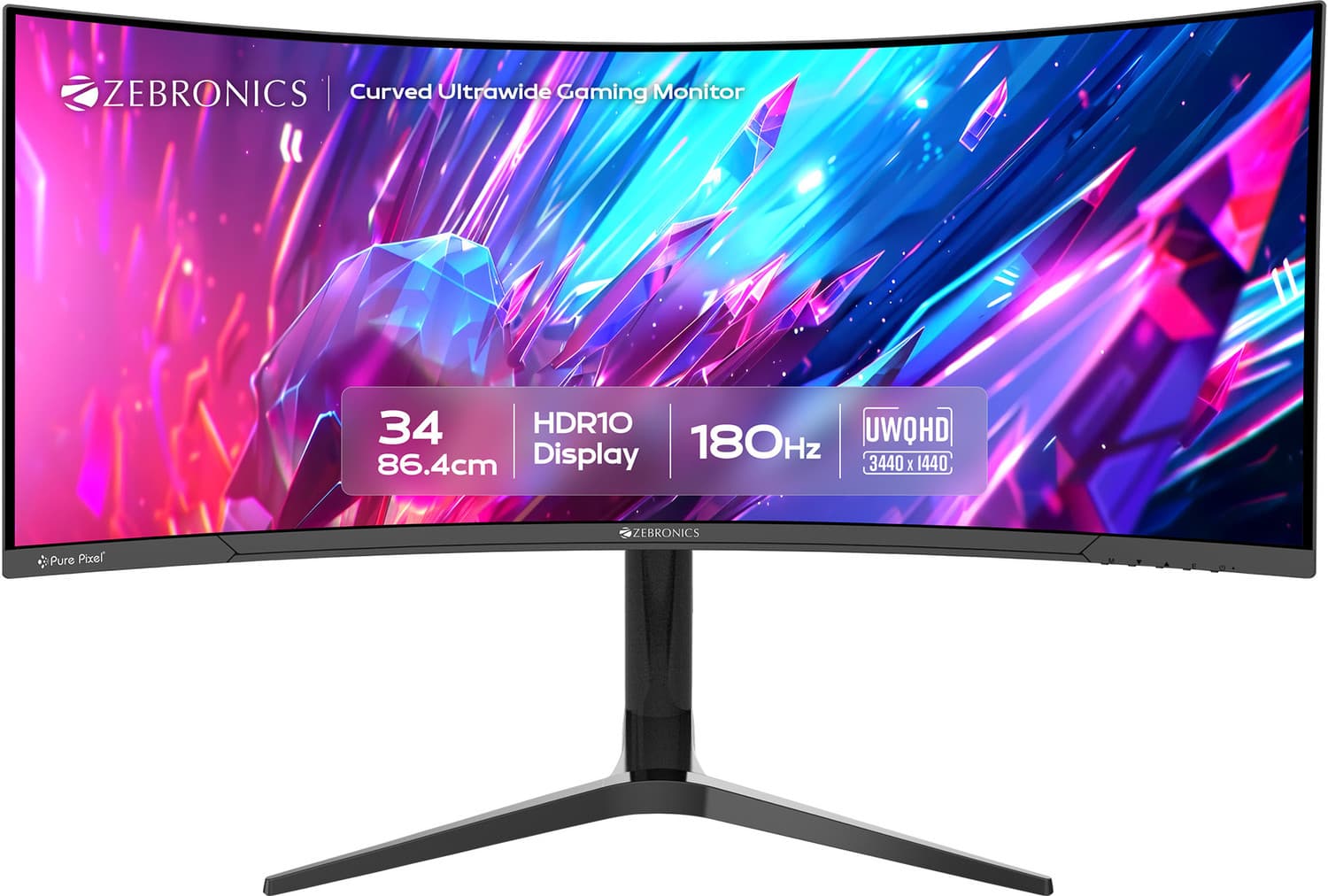 ZEBRONICS 86.36 cm (34 inch) Curved UWQHD VA Panel Gaming Monitor (Zeb-PA234 (180Hz)) (Response Time: 1 ms, 180 Hz Refresh Rate)