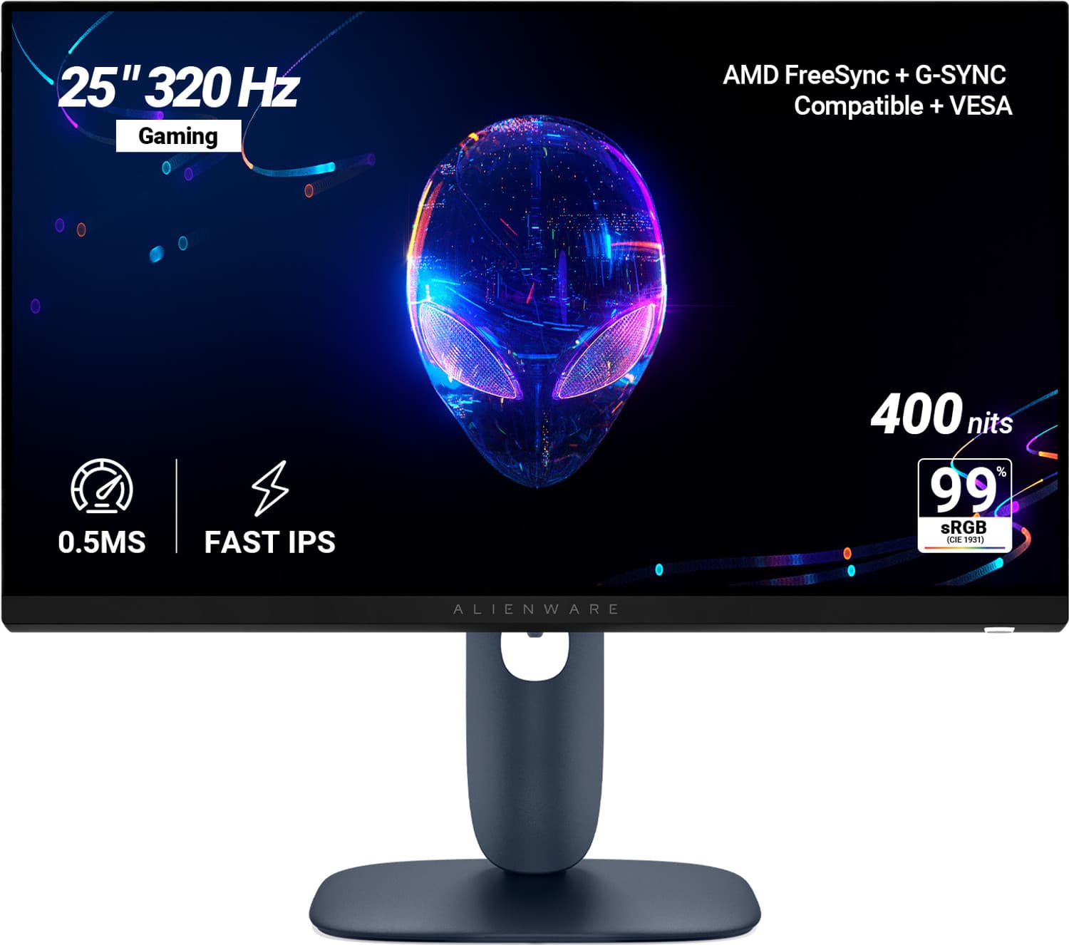 DELL Alienware Series 63.5 cm (25 inch) Full HD IPS Panel with AMD FreeSync Premium, 2 HDMI, DP1.4, USB 5Gbps 3 Ergonomic, 1000:1 Contrast, 99% sRGB, ...