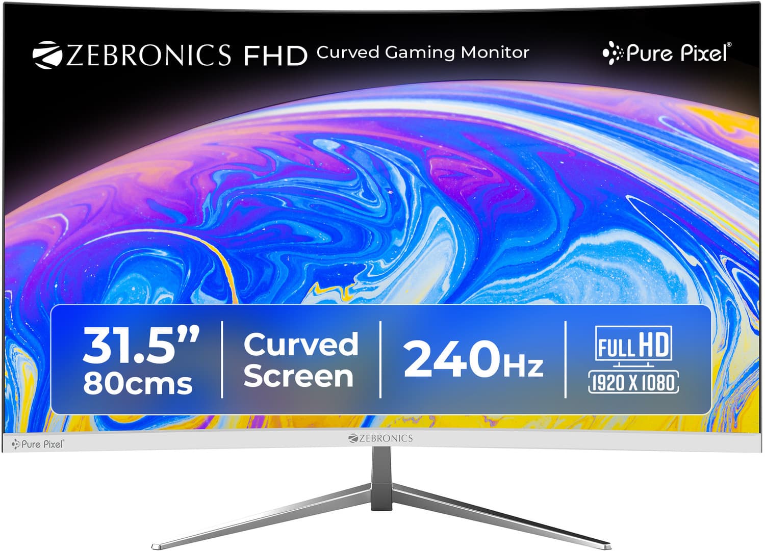 ZEBRONICS 80.01 cm (32 inch) Curved Full HD LED Backlit VA Panel Gaming Monitor (ZEB-AC32FHD LED) (Response Time: 1 ms, 240 Hz Refresh Rate)