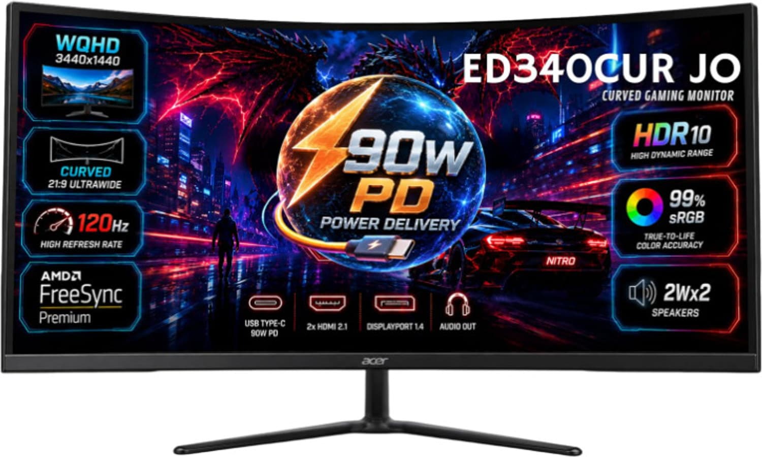 acer nitro 86 36 cm 34 inch curved uwqhd led backlit va panel gaming monitor ed340cur j0 pd