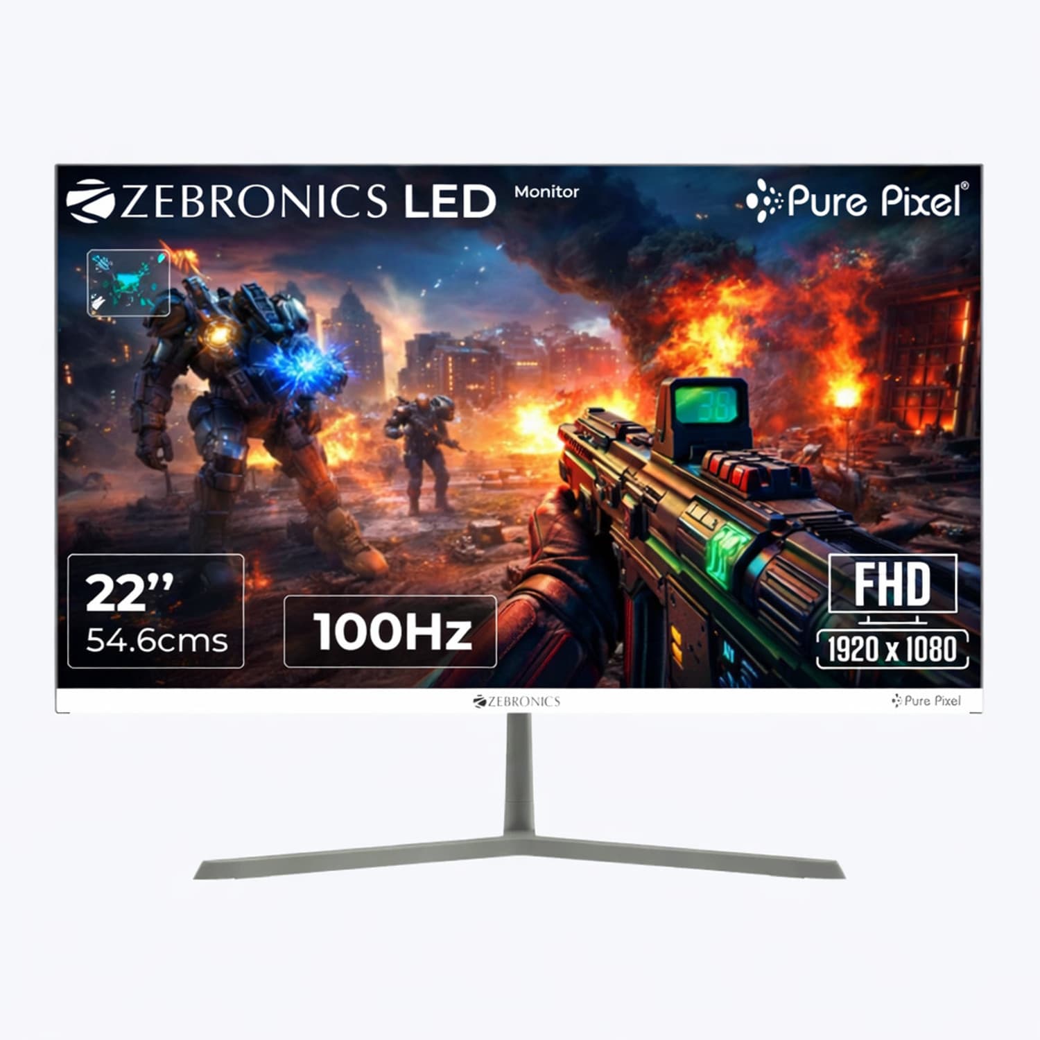 ZEBRONICS 54.61 cm (22 inch) Full HD IPS Panel Monitor (ZEB-A122FHD LED Anti-Glare Screen, Ultra Slim, Bezel-Less Display) (Response Time: 4 ms, 100 H...