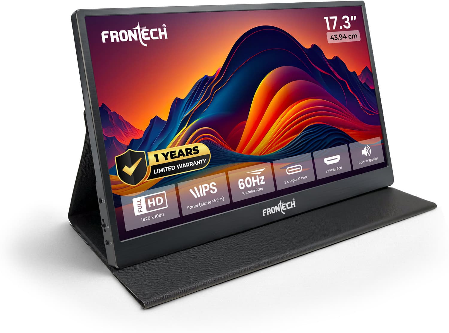 Frontech Portable LED Monitor 43.92 cm (17 inch) Full HD IPS Panel with 60Hz Refresh rate, Mini HDMI, Type C Monitor (MON-0084) (Adaptive Sync, Respon...