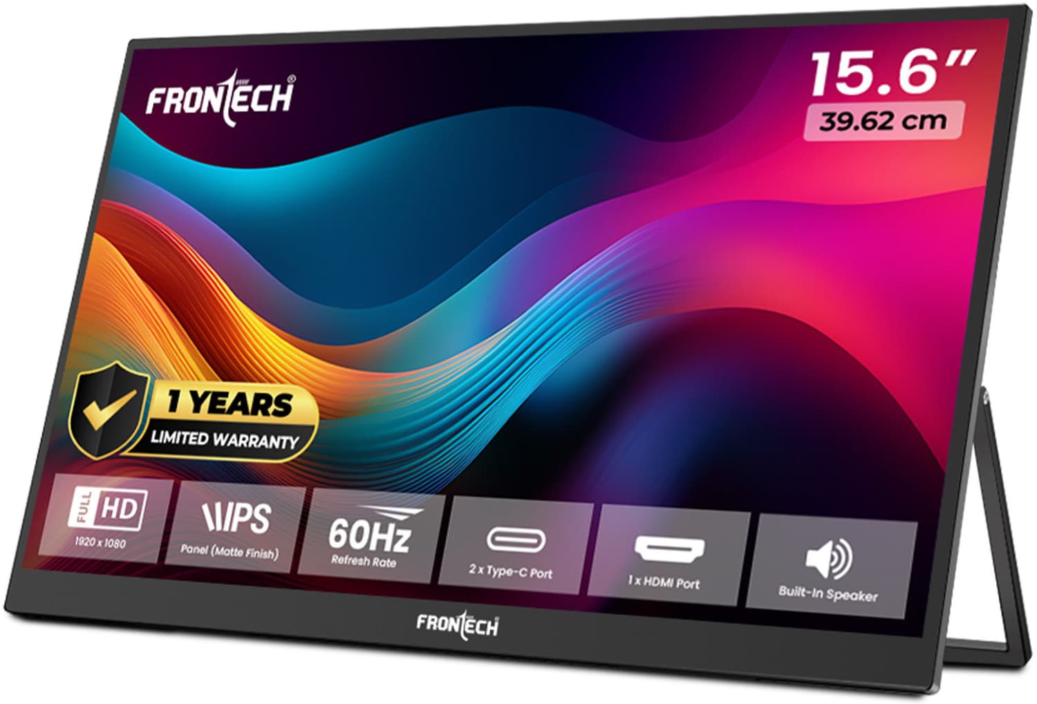 frontech portable led monitor 39 6 cm 16 inch full hd backlit ips panel 60hz refresh rate mini hdmi type c mon 0023