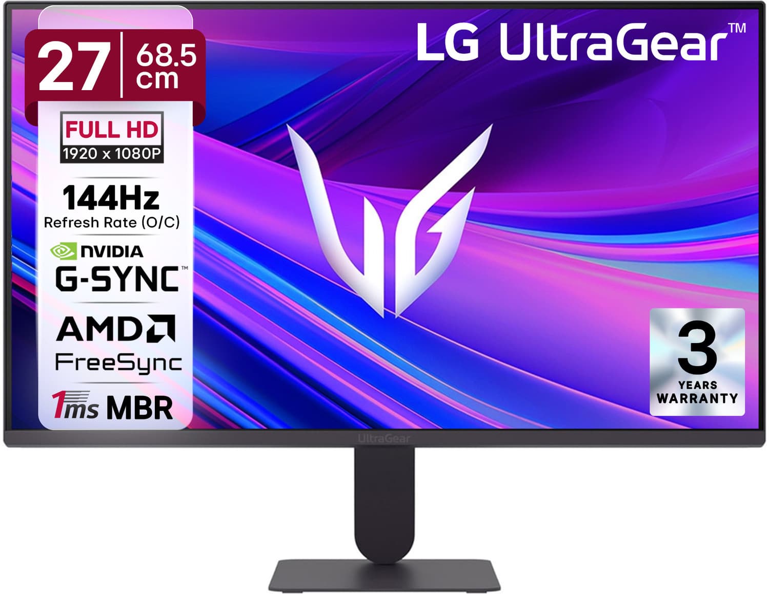 LG UltraGear 68.58 cm (27 inch) Full HD IPS Panel 27-inch FHD (1920x1080) IPS display, 120Hz (O/C 144Hz) refresh rate / 1ms MBR, NVIDIA G-SYNC Compati...