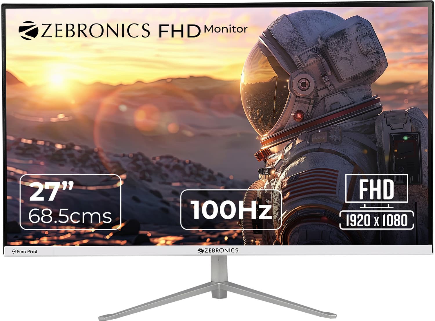 ZEBRONICS 68.58 cm (27 inch) Full HD VA Panel Monitor (A27FHD LED, 250 nits (MAX), Dual Input, Wall Mountable, Built-in Speakers)