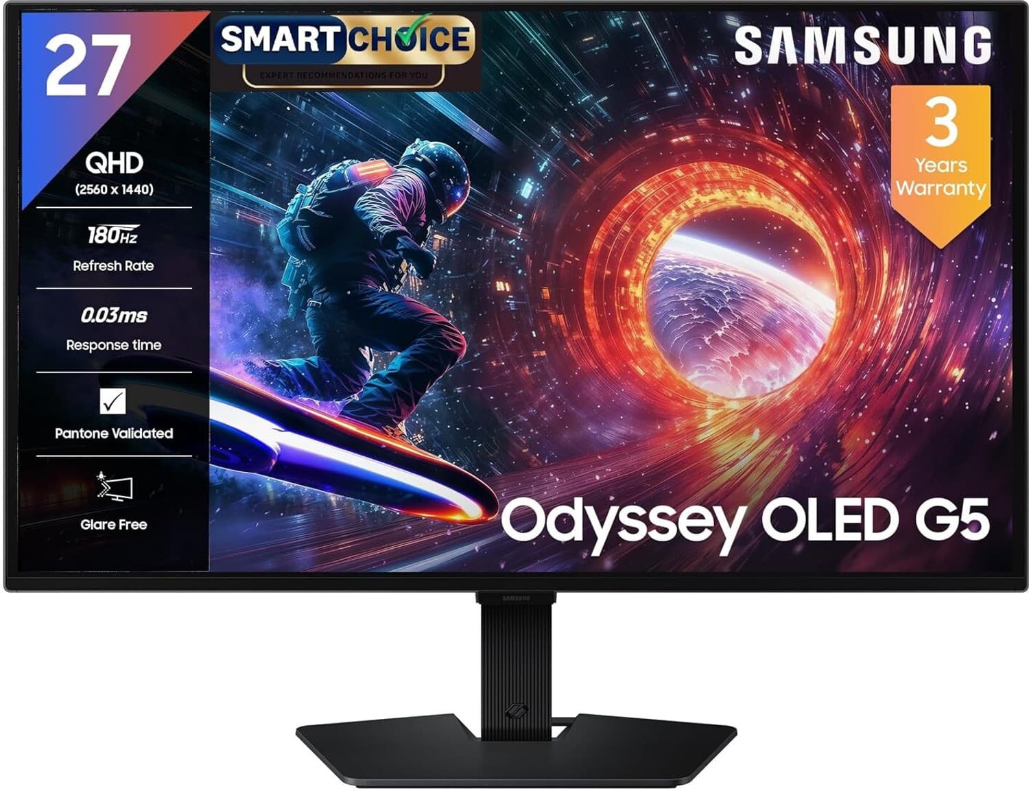 Samsung Odyssey G5 QD-OLED 68.58 cm (27 inch) Quad HD OLED Panel Monitor (LS27FG502SWXXL-(2560 x 1440|)180 Hz| Pantone-Validated|G-Sync,1.07B CLR, DP,...