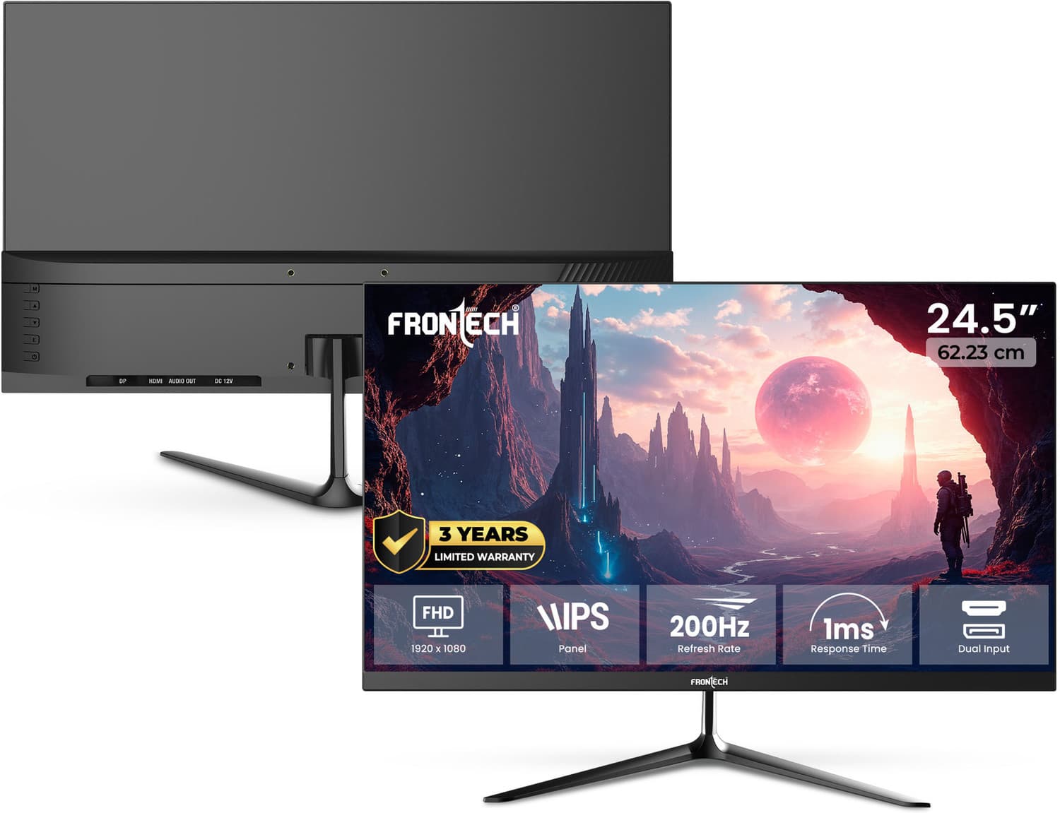 Frontech Gaming 62.23 cm (25 inch) Full HD IPS Panel with 200Hz Refresh rate, HDMI, DP PORT Gaming Monitor (MON-0087P) (Adaptive Sync, Response Time: ...