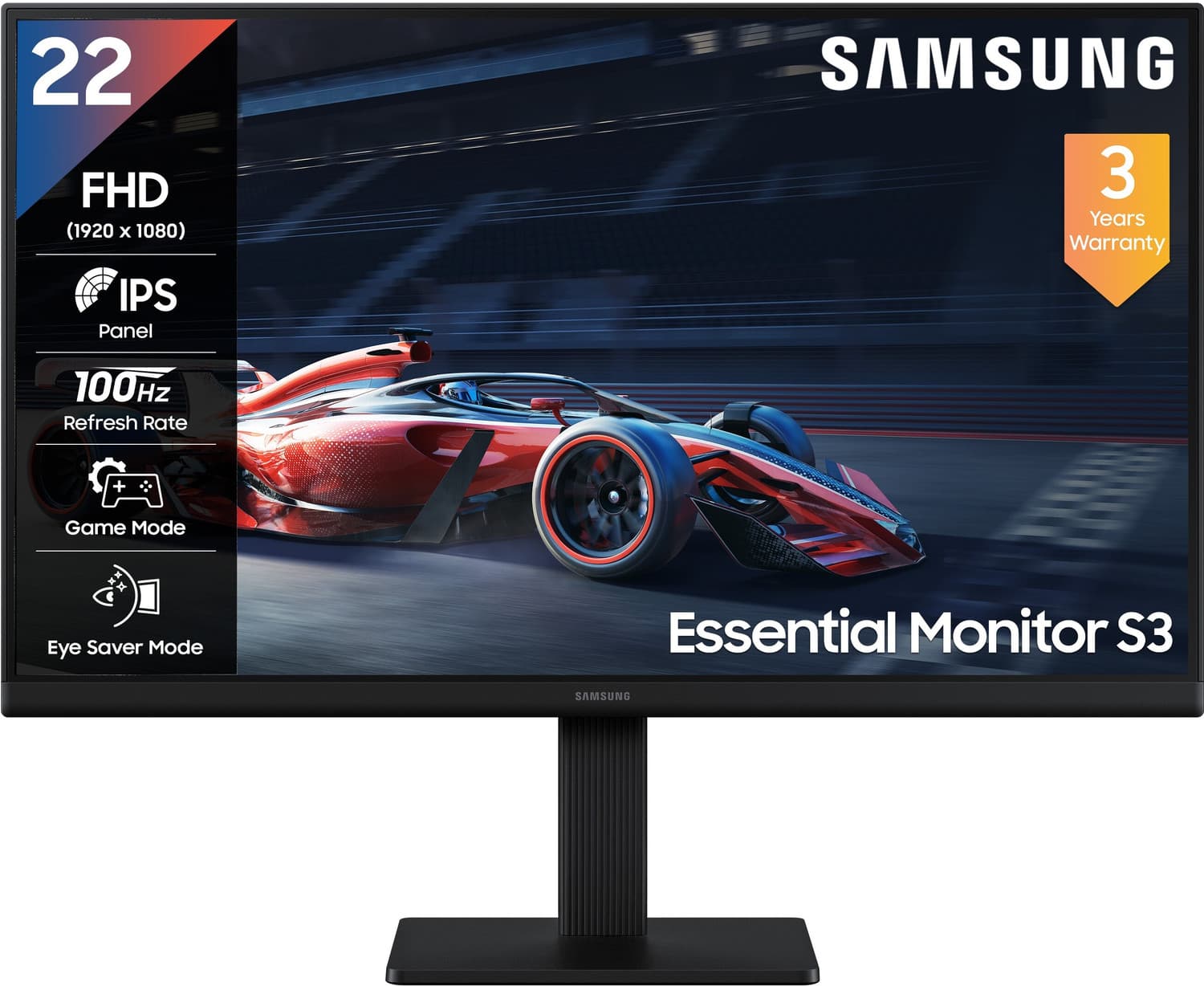SAMSUNG Essential Series S3 55.88 cm (22 inch) Full HD LED Backlit IPS Panel with D-Sub, HDMI Flat Monitor (LS22D300GAWXXL)