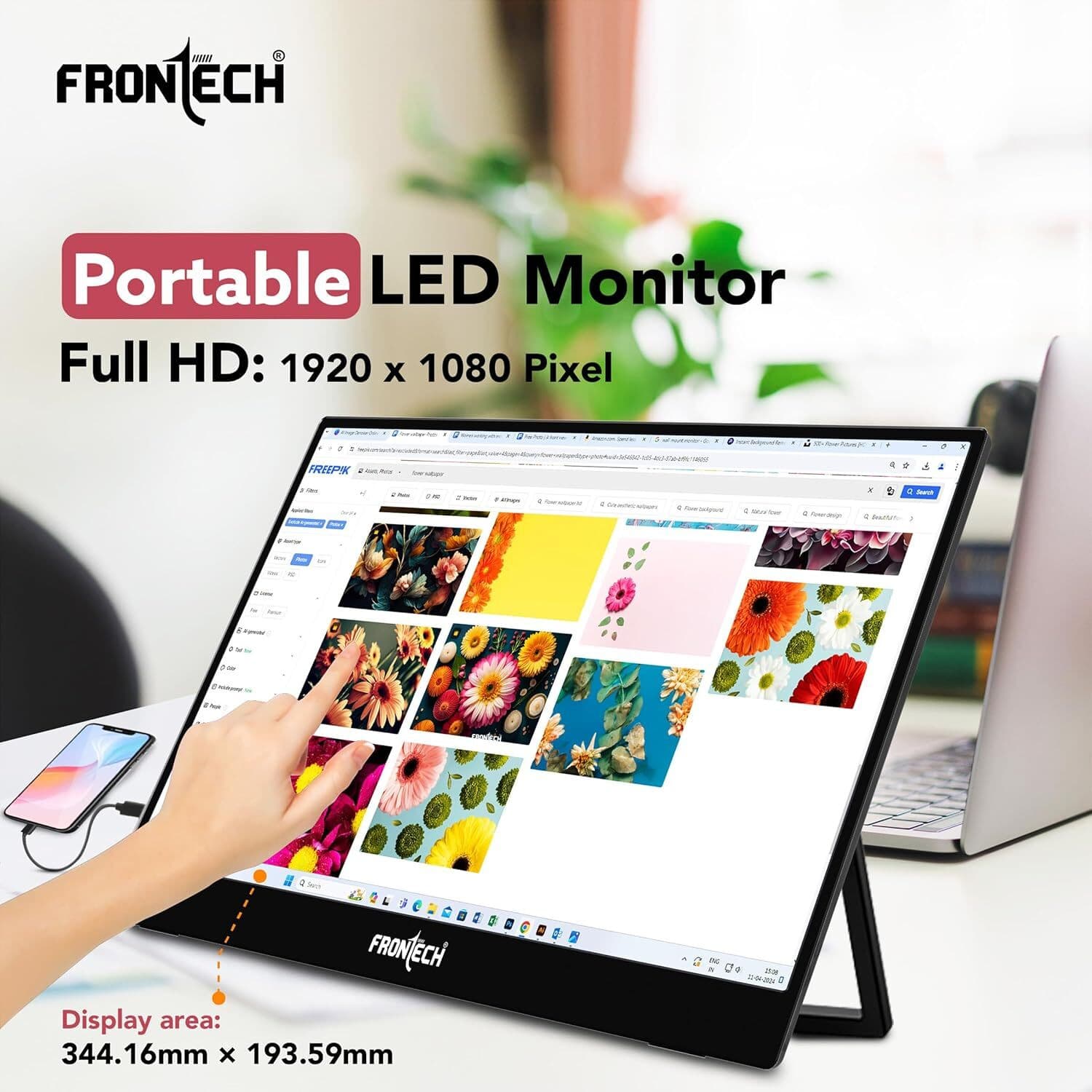frontech 39 62 cm 16 inch full hd ips panel monitor dual type c mini hdmi built in speakers 180 stand mon 0023