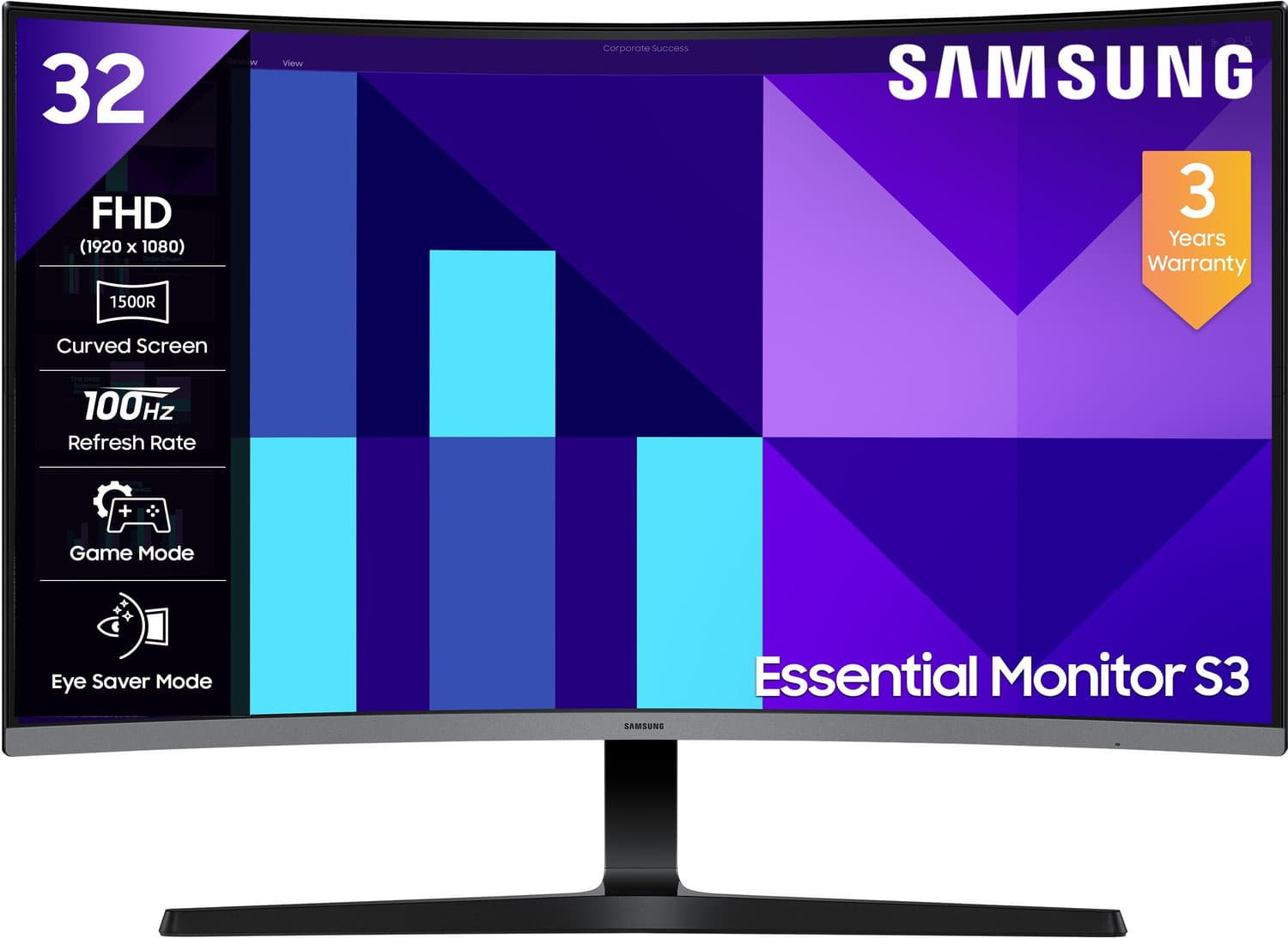 Samsung S3 Curved 80.01 cm (32 inch) Curved Full HD LED Backlit VA Panel with 1500R Curvature, D-Sub, HDMI, Headphone Jack Monitor (LS32D390GAWXXL) (R...