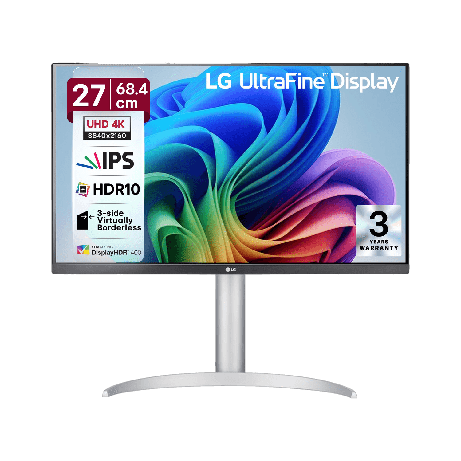 LG Ultra Fine Monitor 27 inch 4K Ultra HD LED Backlit with VESA DisplayHDR 400, 3-side virtually borderless design Monitor (27UP650-W.ATR)