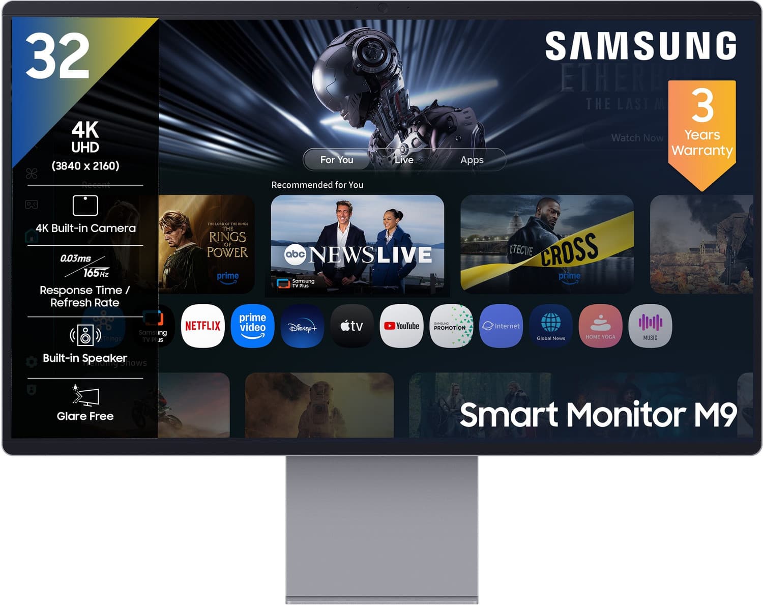 Samsung M9 Series 80.3 cm (32 inch) 4K Ultra HD LED Backlit OLED Panel with In-built Speaker, Camera 12MP, Wi-Fi, Bluetooth, Type-C, DP, USB, Vision A...