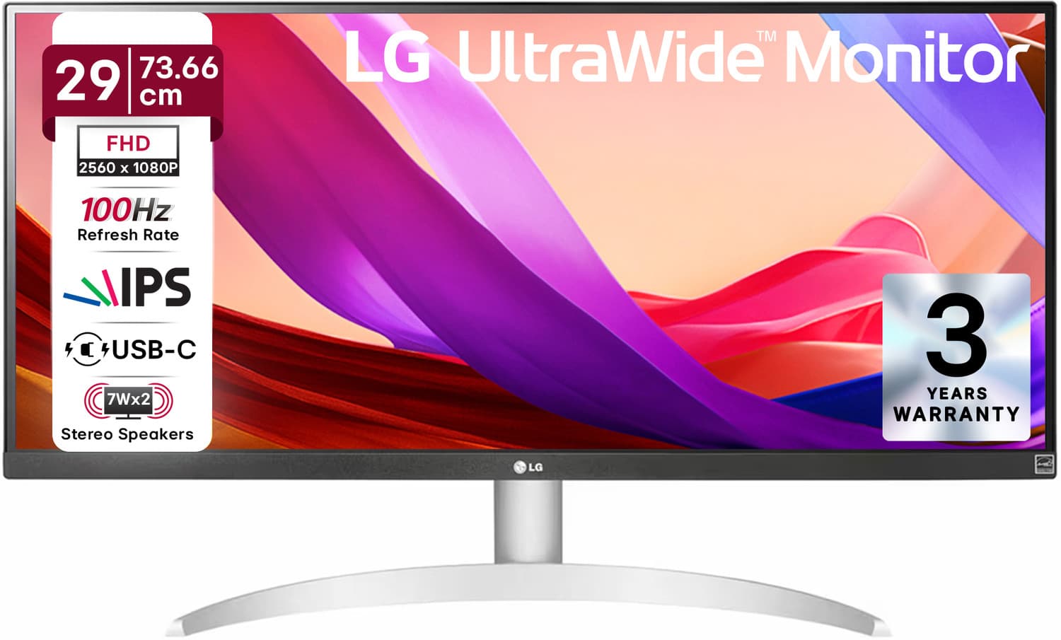 LG ULTRAWIDE SERIES 29 inch WFHD IPS Panel Gaming Monitor ((29WQ600-W) Color Calibrated, 100Hz, 7W x 2 Speaker, USB-C, Display Port, HDMI)