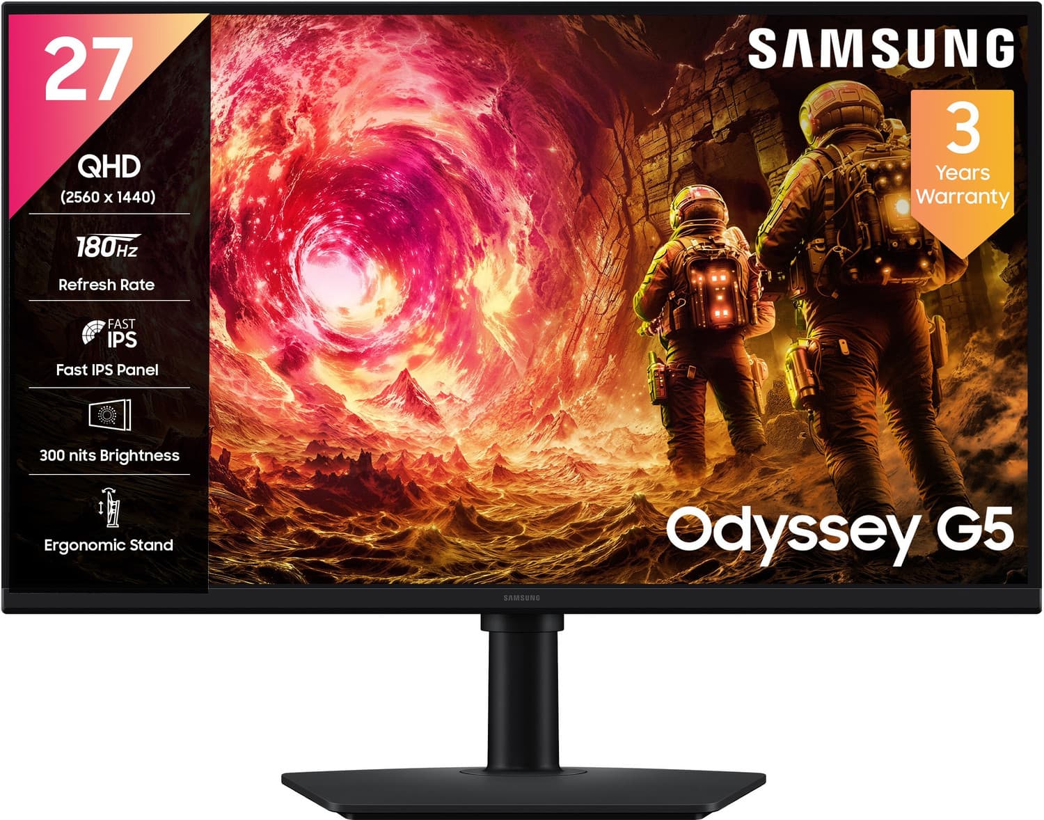 Samsung Odyssey G5 68.58 cm (27 inch) Quad HD LED Backlit IPS Panel Gaming Monitor (LS27FG502EWXXL) (Response Time: 1 ms, 180 Hz Refresh Rate)
