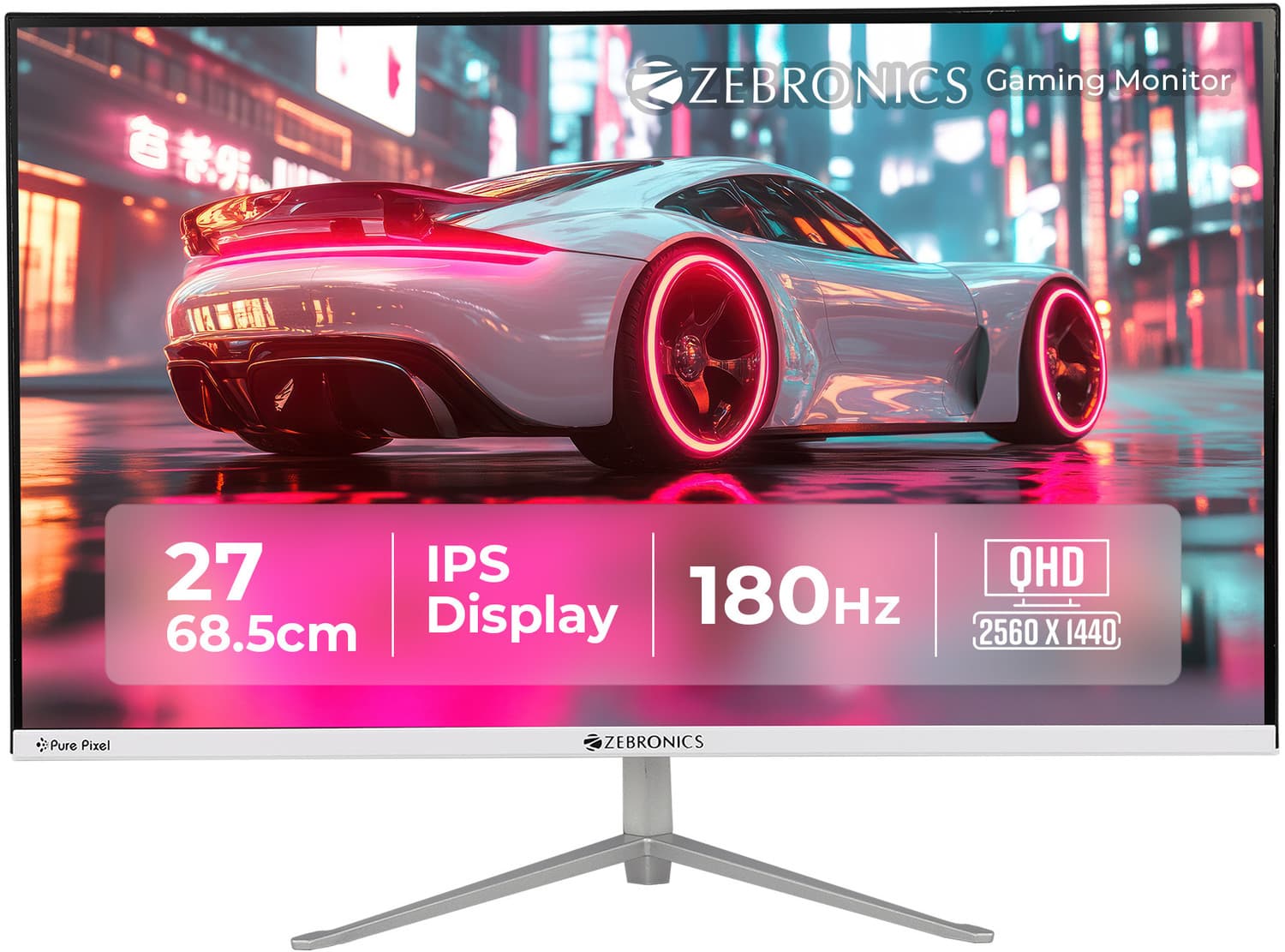 ZEBRONICS 68.5 cm (27 inch) Quad HD IPS Panel Gaming Monitor (Zeb-A27 QHD LED 180Hz) (Response Time: 1 ms, 180 Hz Refresh Rate)