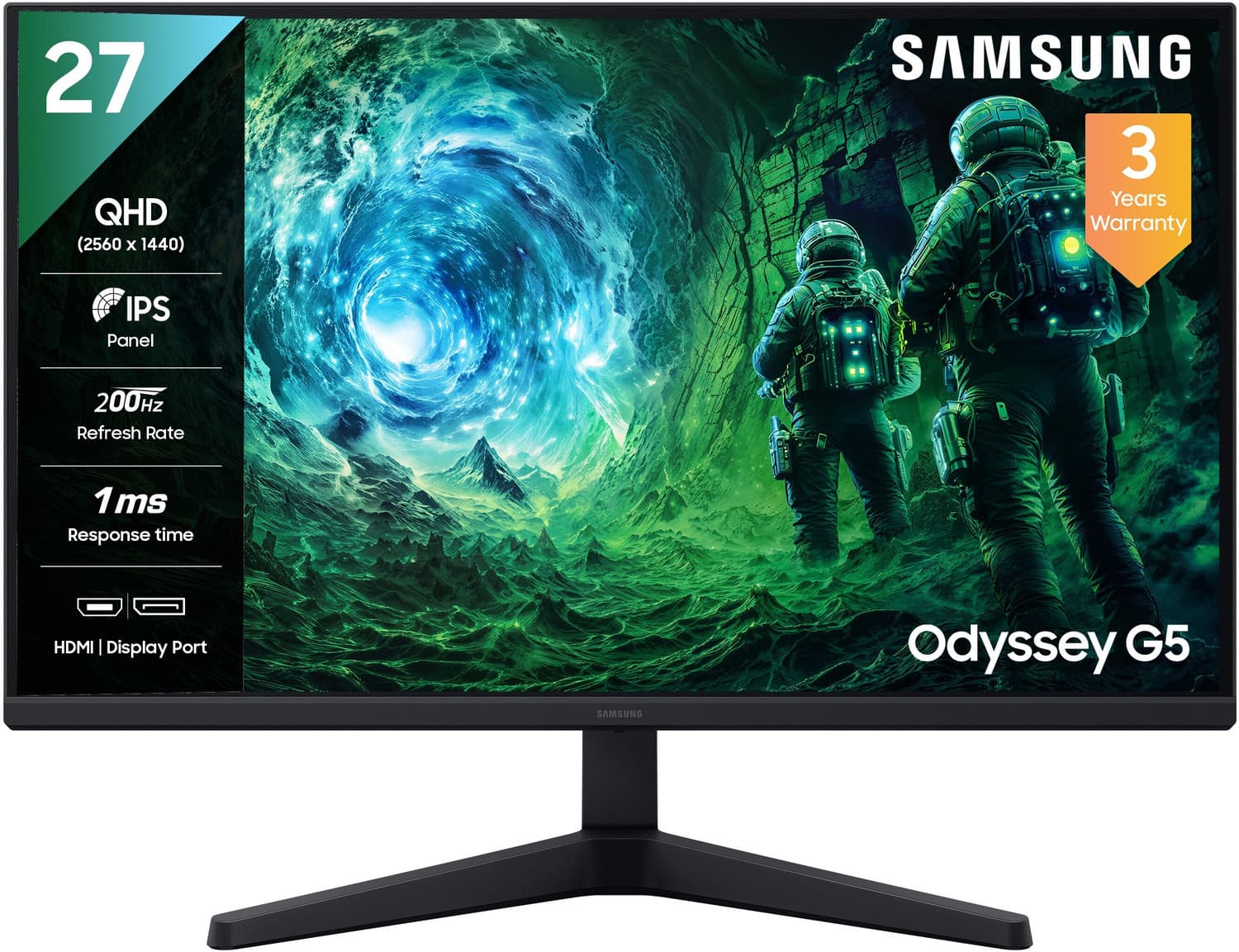Samsung Odyssey G5 68.4 cm (27 inch) Quad HD LED Backlit IPS Panel with HDR10, FreeSync Premium, Ports-DP,2 HDMI,Headphone, Wall Mountable, Fast Gamin...