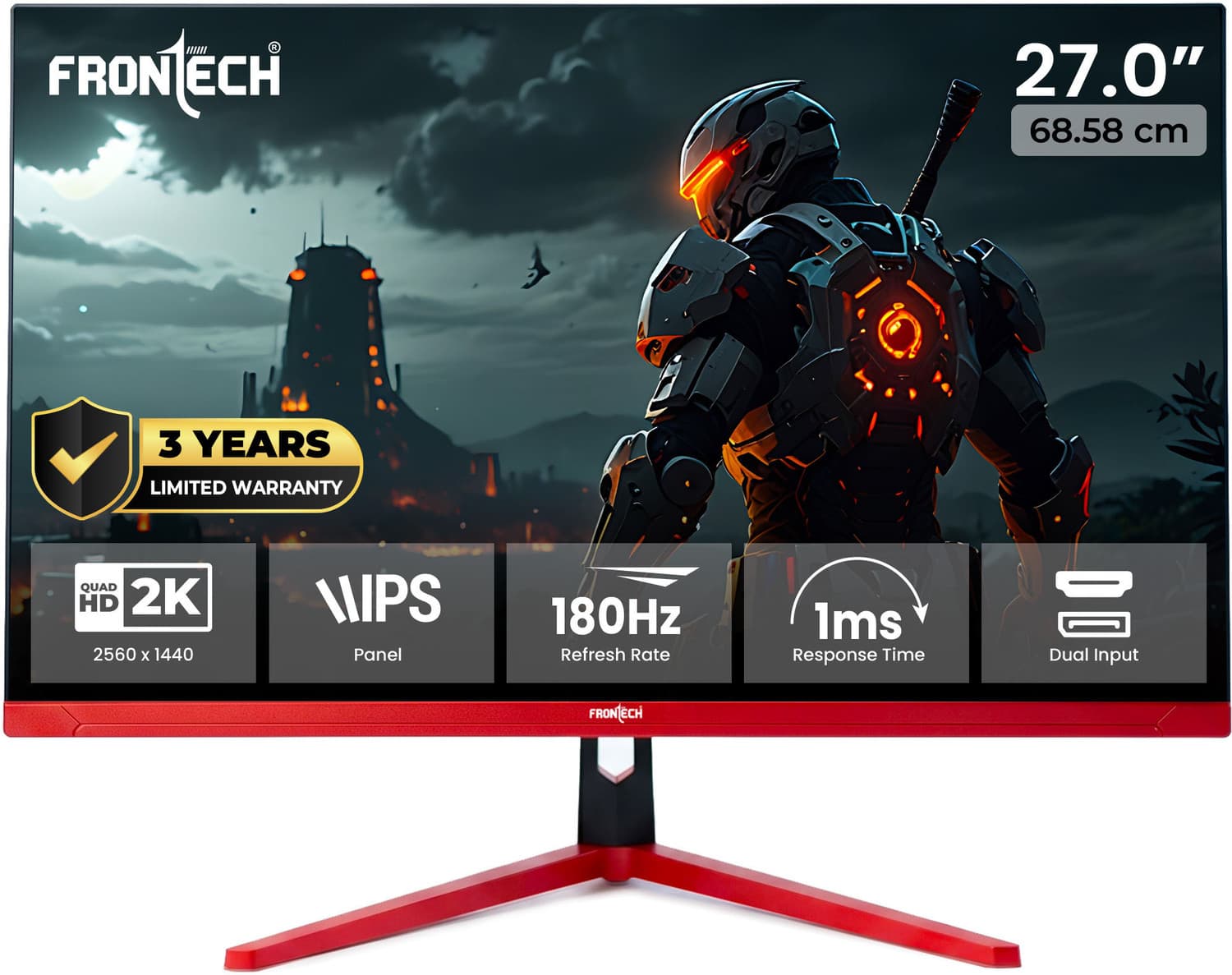 Frontech Gaming Series 68.58 cm (27 inch) Quad HD LED Backlit IPS Panel Monitor (25601440 | HDMI & DP Dual Input | RGB Backlight | Wall Mount)