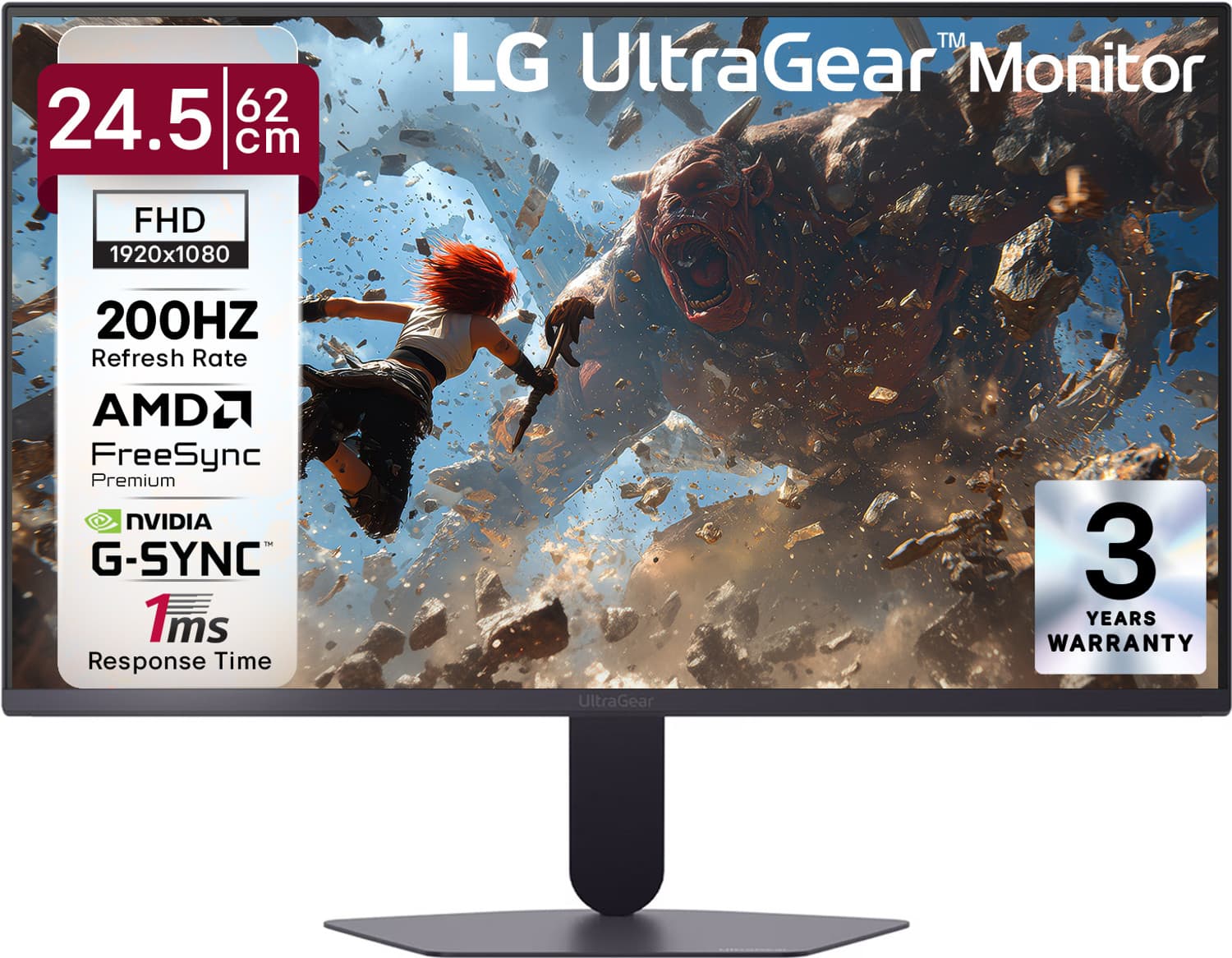 LG UltraGear 62.0 cm (25 inches) Full HD IPS Panel Gaming Monitor (25G523B-B) (NVIDIA G Sync, Response Time: 1 ms, 200 Hz Refresh Rate)