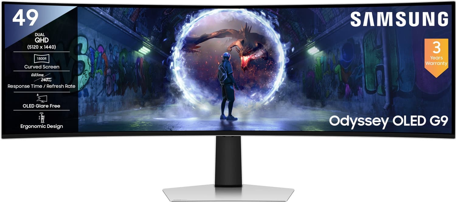 Samsung Odyssey G9 124.46 cm (49 inch) Curved DQHD LED Backlit OLED Panel with HDR10+, Quantum Dot, 1800R Curvature, AMD Free Sync Compatible, Height ...
