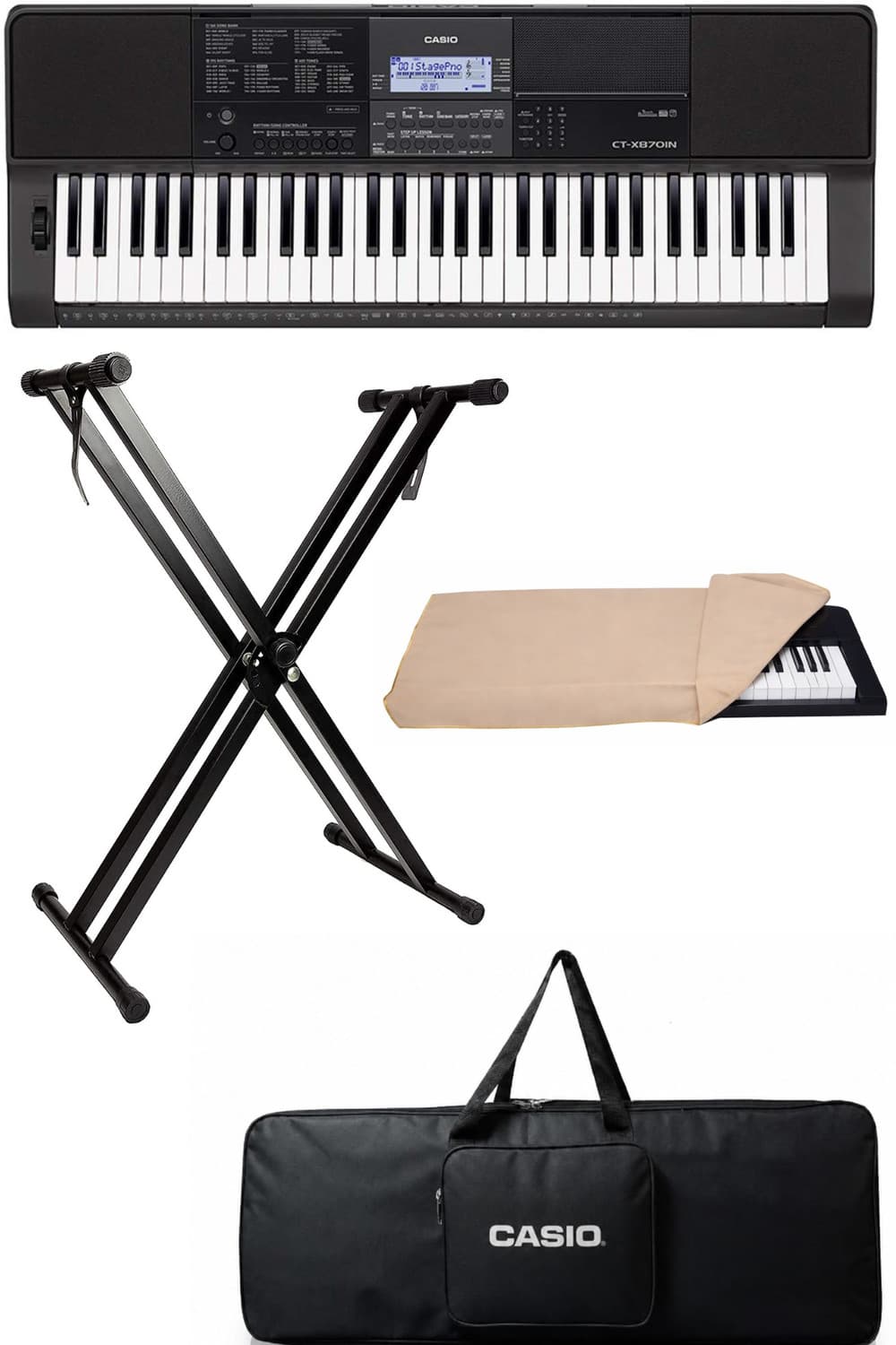 CASIO CTX-870IN + CARRY CASE + DOUBLE PIPE STAND+DUST COVER 870IN Digital Portable Keyboard (61 Keys)