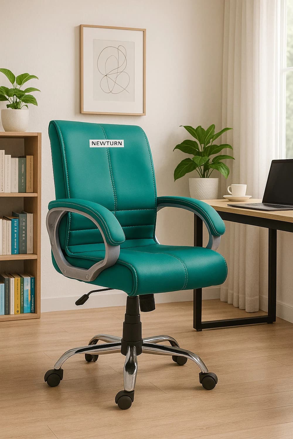 Newturn MAXSON Mid back Work from home/Office/study/desk(WFH) chair (2 Yrs parts wrty) Leather Office Adjustable Arm Chair