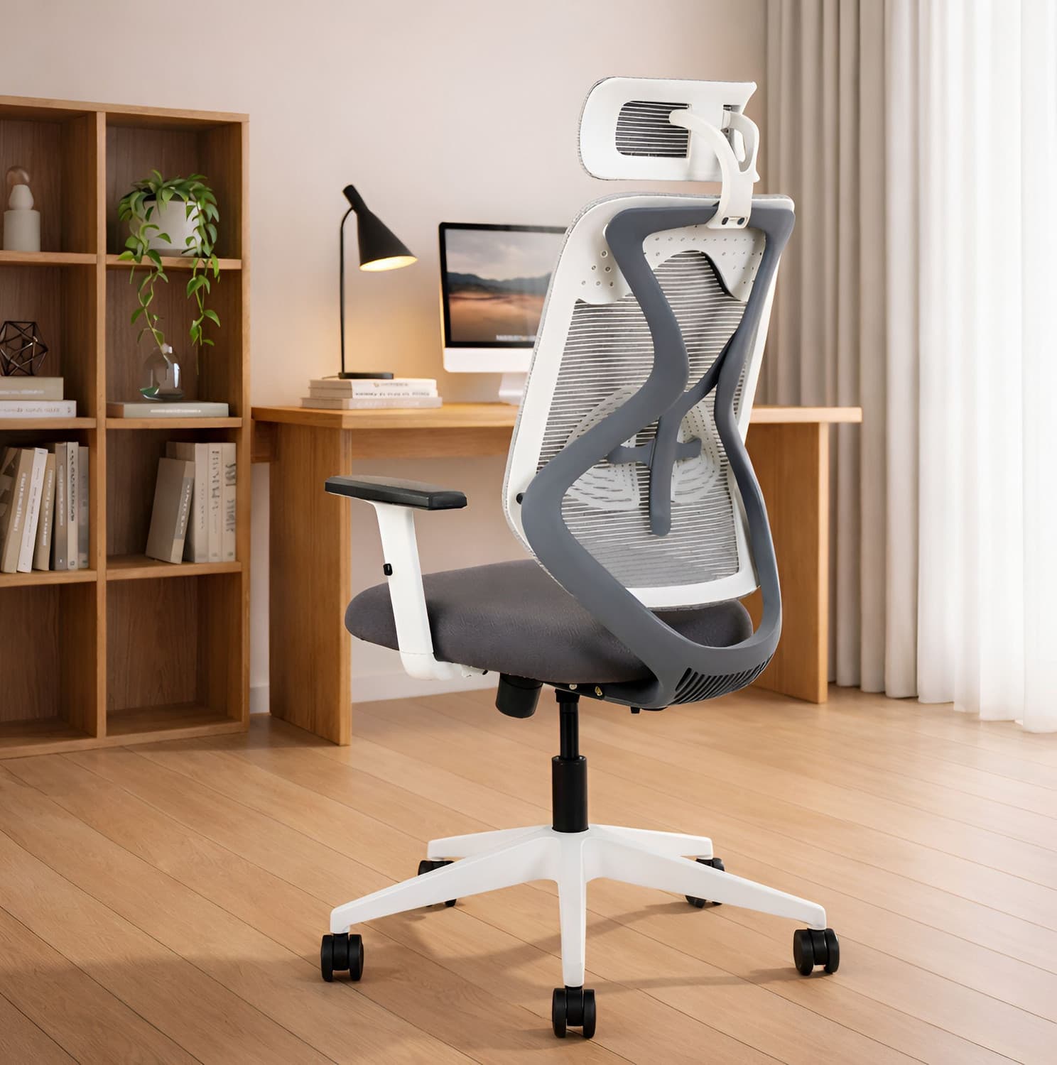Ergolux High Back Ergonomic Office Chair With Nylon Base Mesh Office Adjustable Arm Chair (White, Grey, Optional Installation Available)