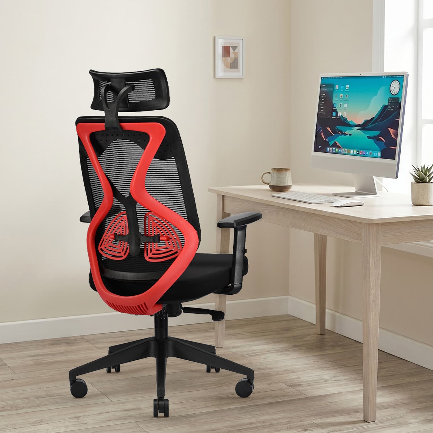 Ergolux High Back Ergonomic Office Chair with Heavy Duty Metal Base Mesh Office Adjustable Arm Chair (Red, Optional Installation Available)