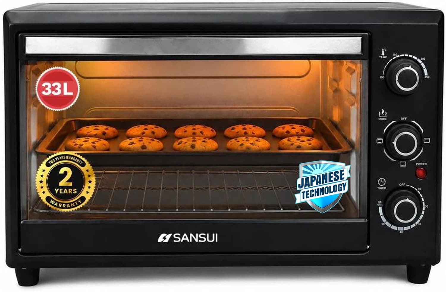 33-Litre 1800 Watt, Interior Light, 4 Cooking Modes Oven Toaster Grill OTG SNOT33NNTAB, Black