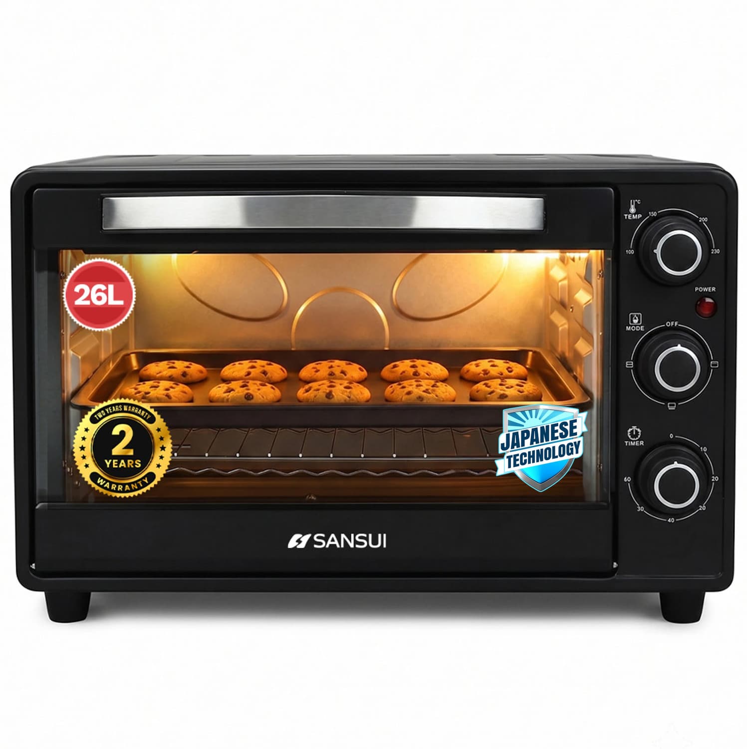 26-Litre 1600 Watt, Interior Light, 4 Cooking Modes Oven Toaster Grill OTG SNOT26NNTAB, Black