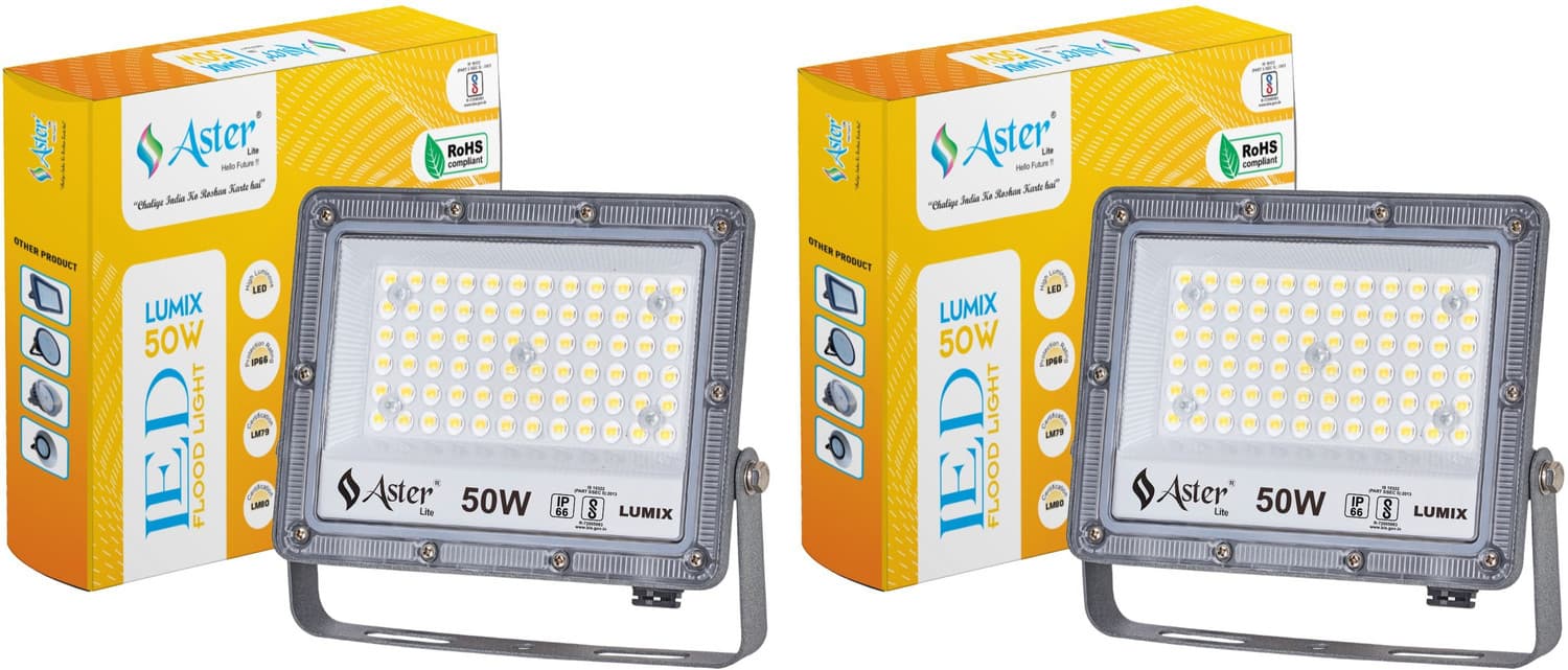 ASTER LITE Lumix 50W LED Flood Light IP66 Waterproof 6500K Cool White (Pack of 2) Flood Light Outdoor Lamp