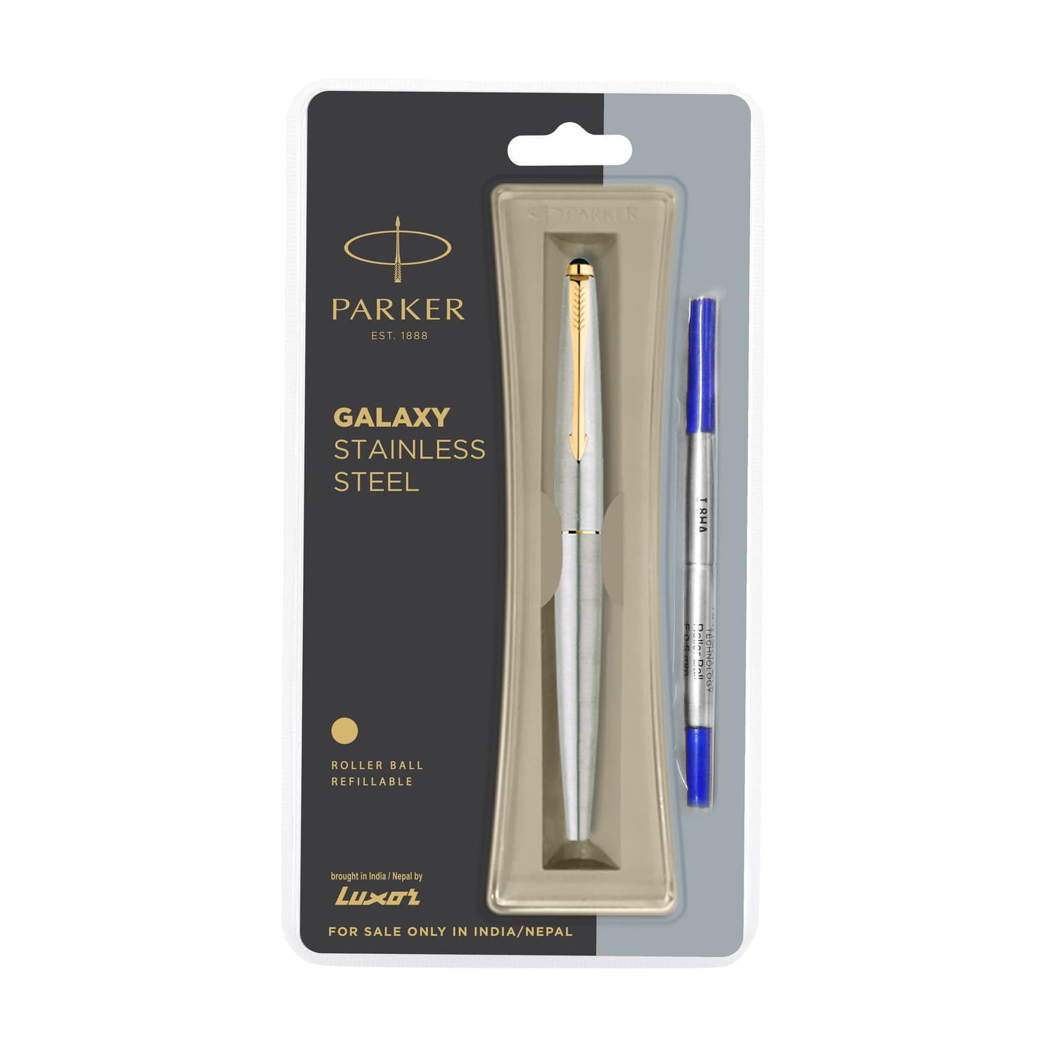 PARKER Galaxy Stainless Steel Gold Trim Roller Ball Pen