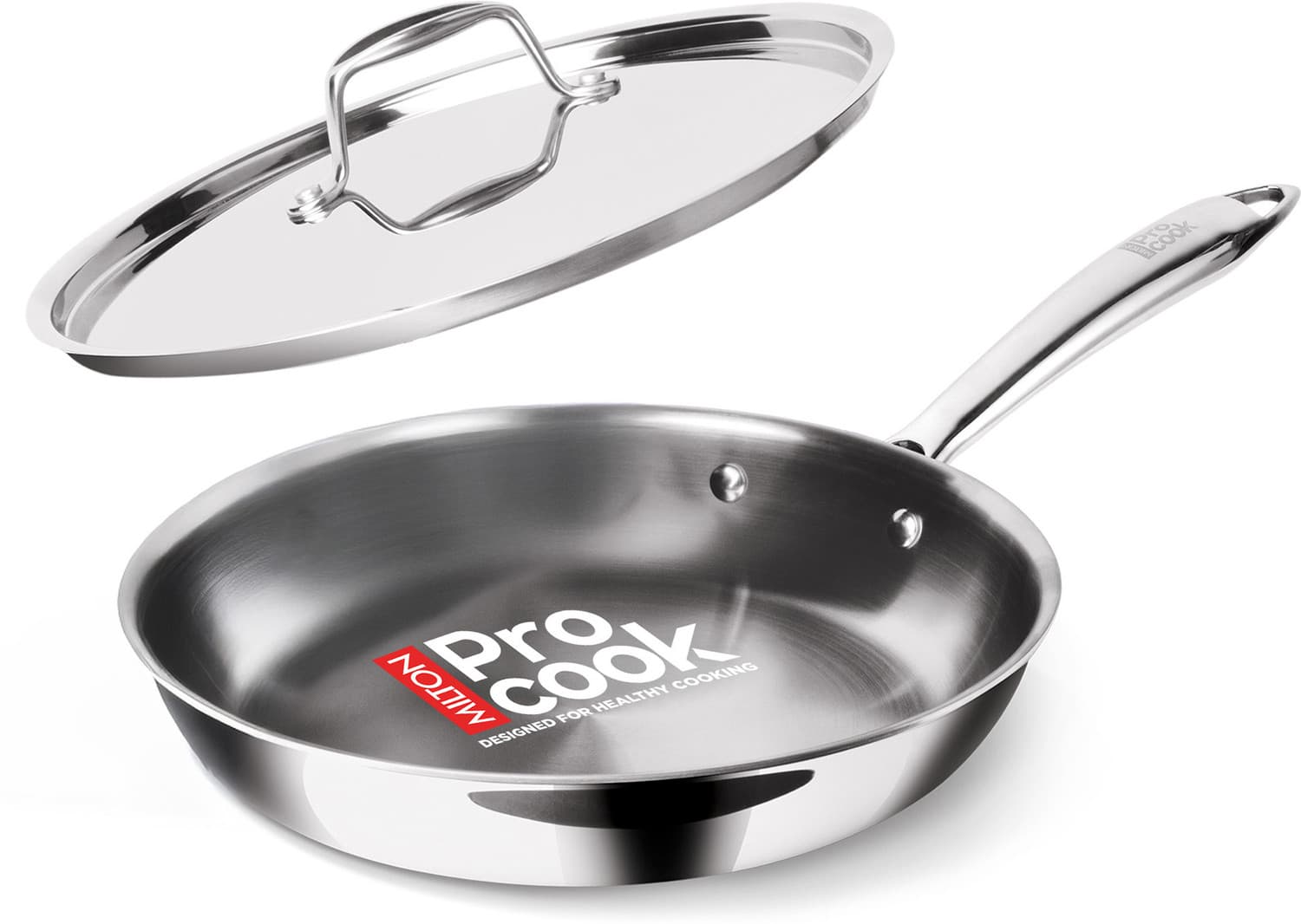 MILTON Pro Cook Triply Stainless Steel Fry Pan with Lid Fry Pan 24 cm diameter with Lid 1.7 L capacity