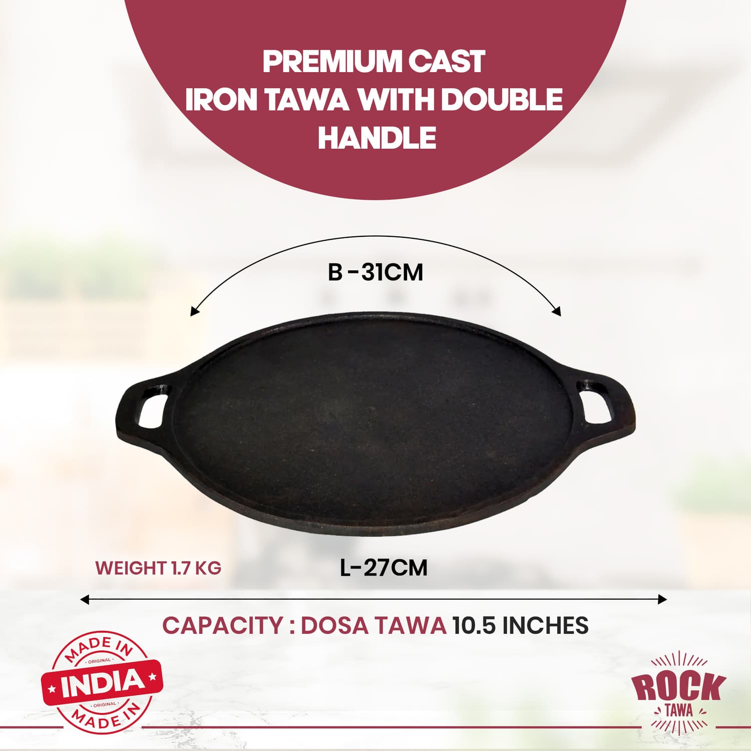 Rock Tawa RT-TAWA12 Tawa 26.33 cm diameter (Cast Iron, Induction Bottom)